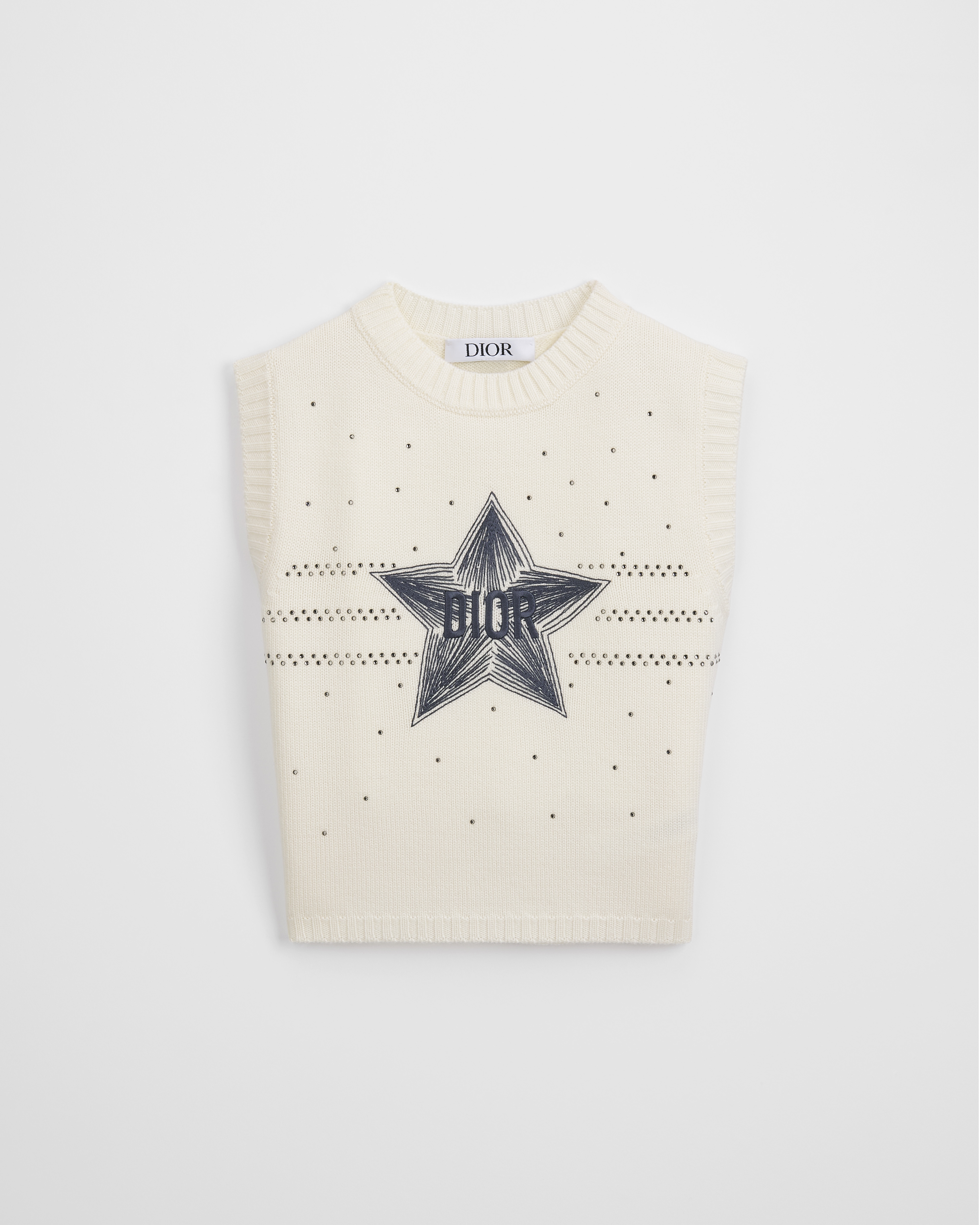 เสื้อกั๊กสเวตเตอร์สําหรับเด็ก ผ้าวูลถักสีขาวงาช้าง E01