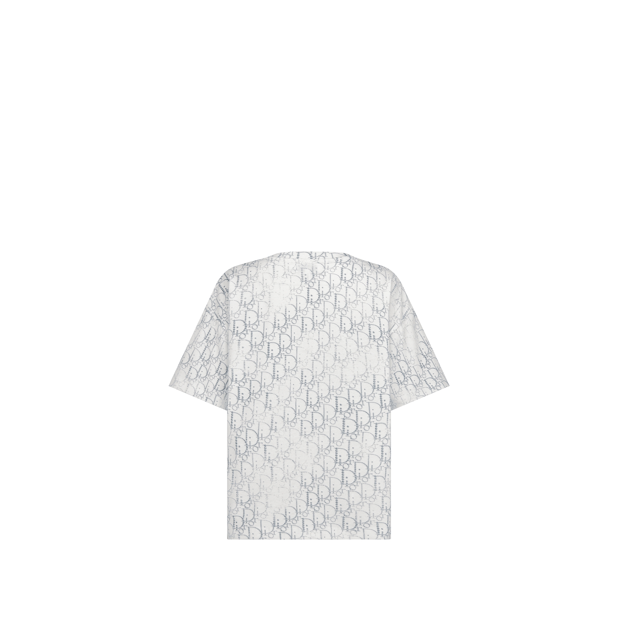 Kids' T-Shirt Ivory Cotton Jersey with Silver-Tone Dior Oblique Pearl Motif E08