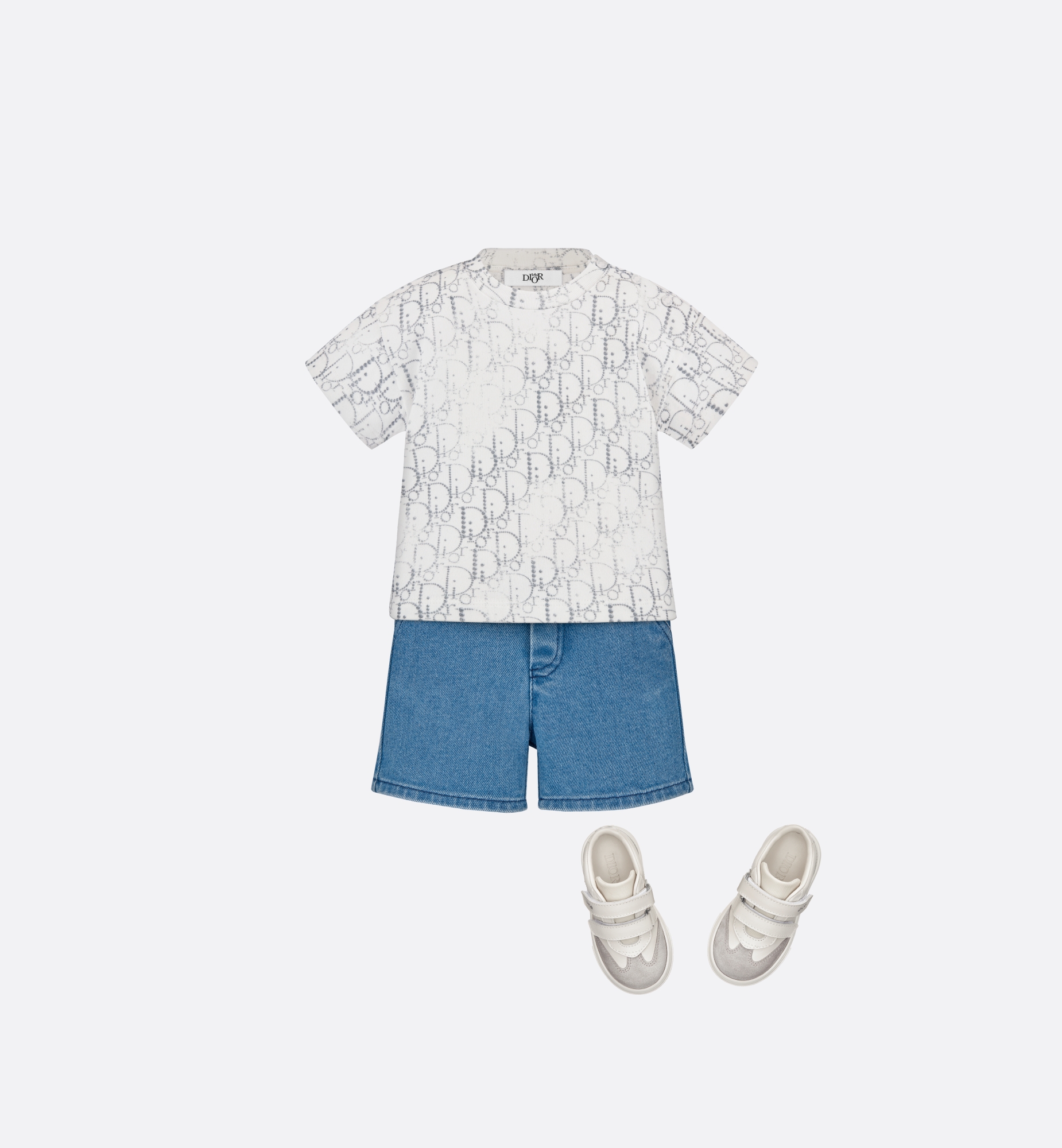 T-shirt bébé Jersey de coton ivoire Dior Oblique perles argenté E12