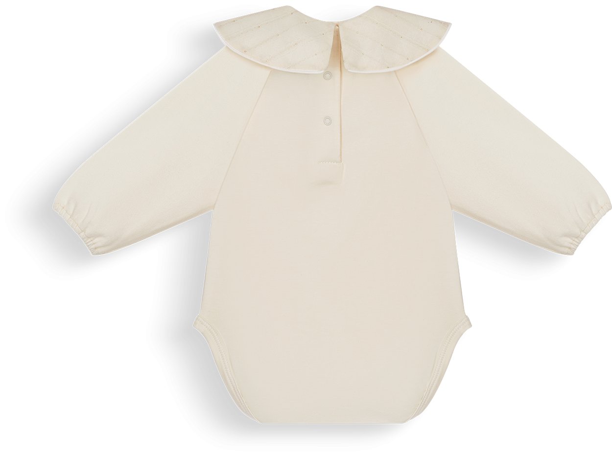 Baby Long Sleeved Onesie Ivory Jersey and Cotton Voile with Gold Tone Cannage DIOR