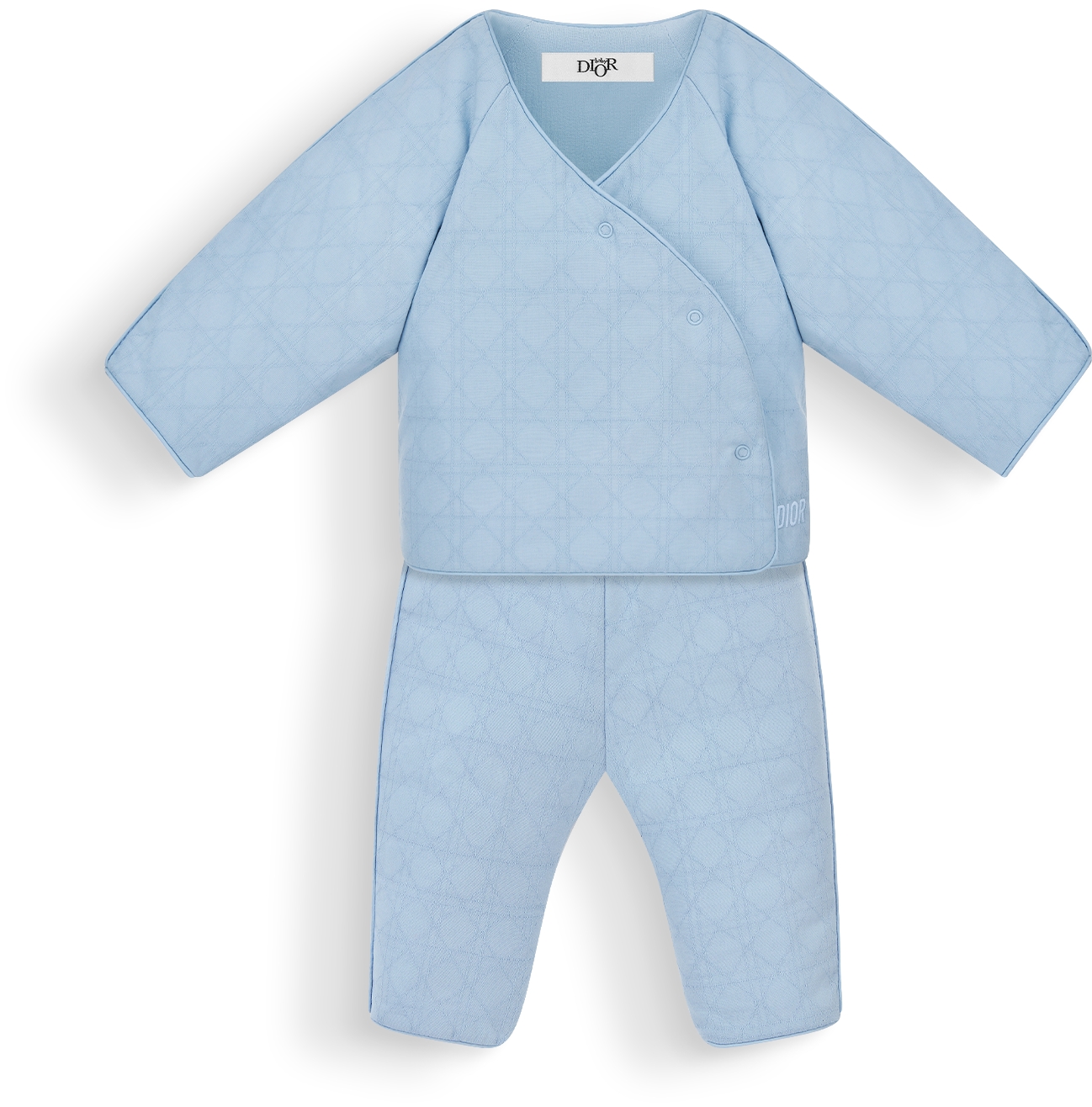 Baby Pilot Onesie Sky Blue Cannage Cotton Jersey DIOR