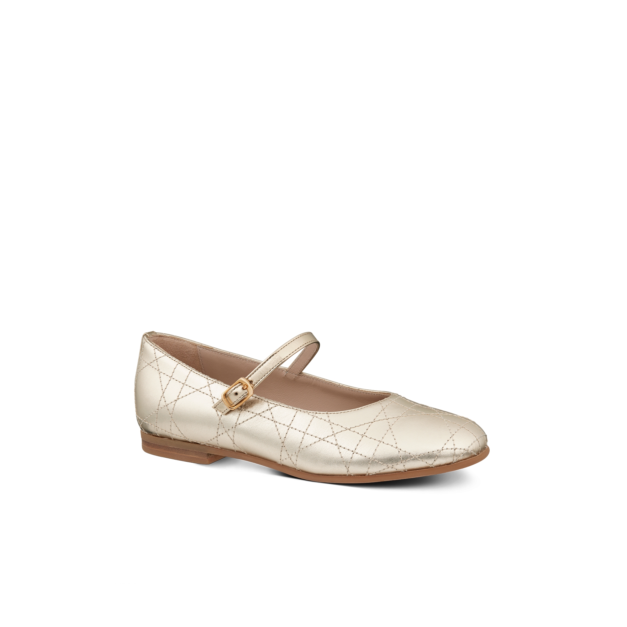 Kids' Ballet Flat Gold-Tone Cannage Calfskin E03