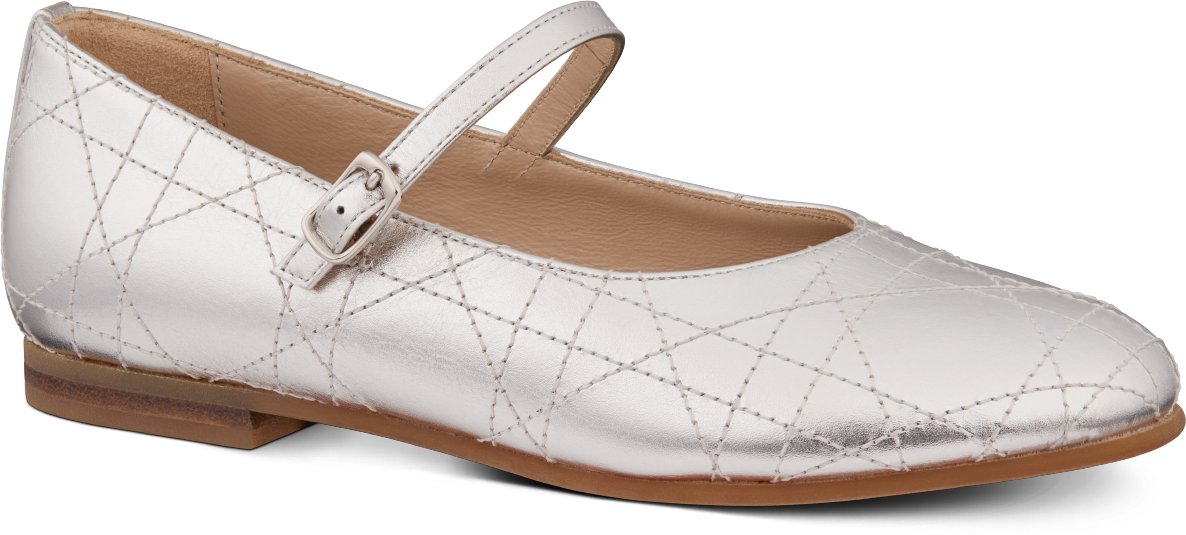 Kids' Ballet Flat Silver-Tone Cannage Calfskin | DIOR