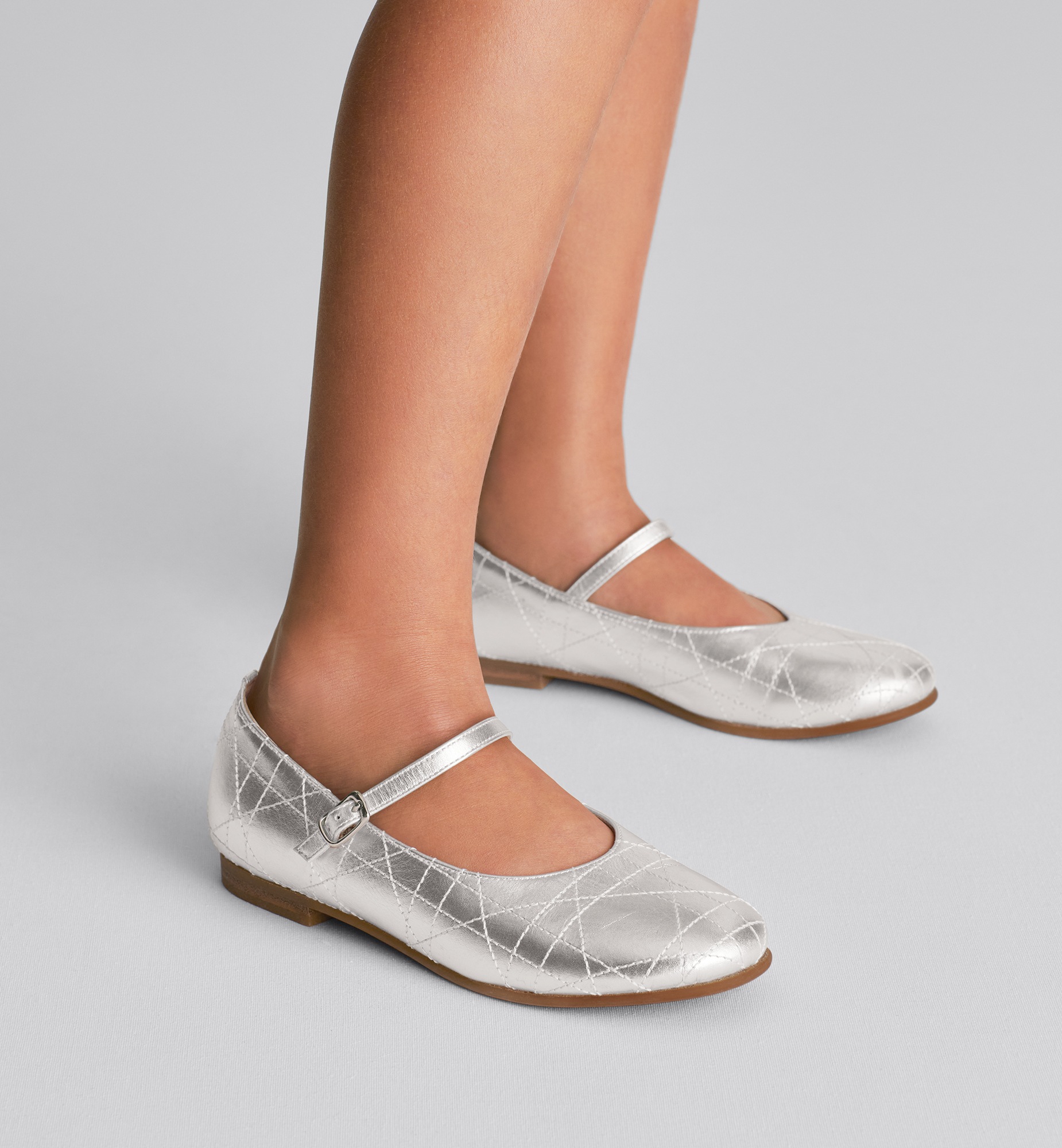Ballerina für Kinder Cannage Kalbsleder in Silber E11
