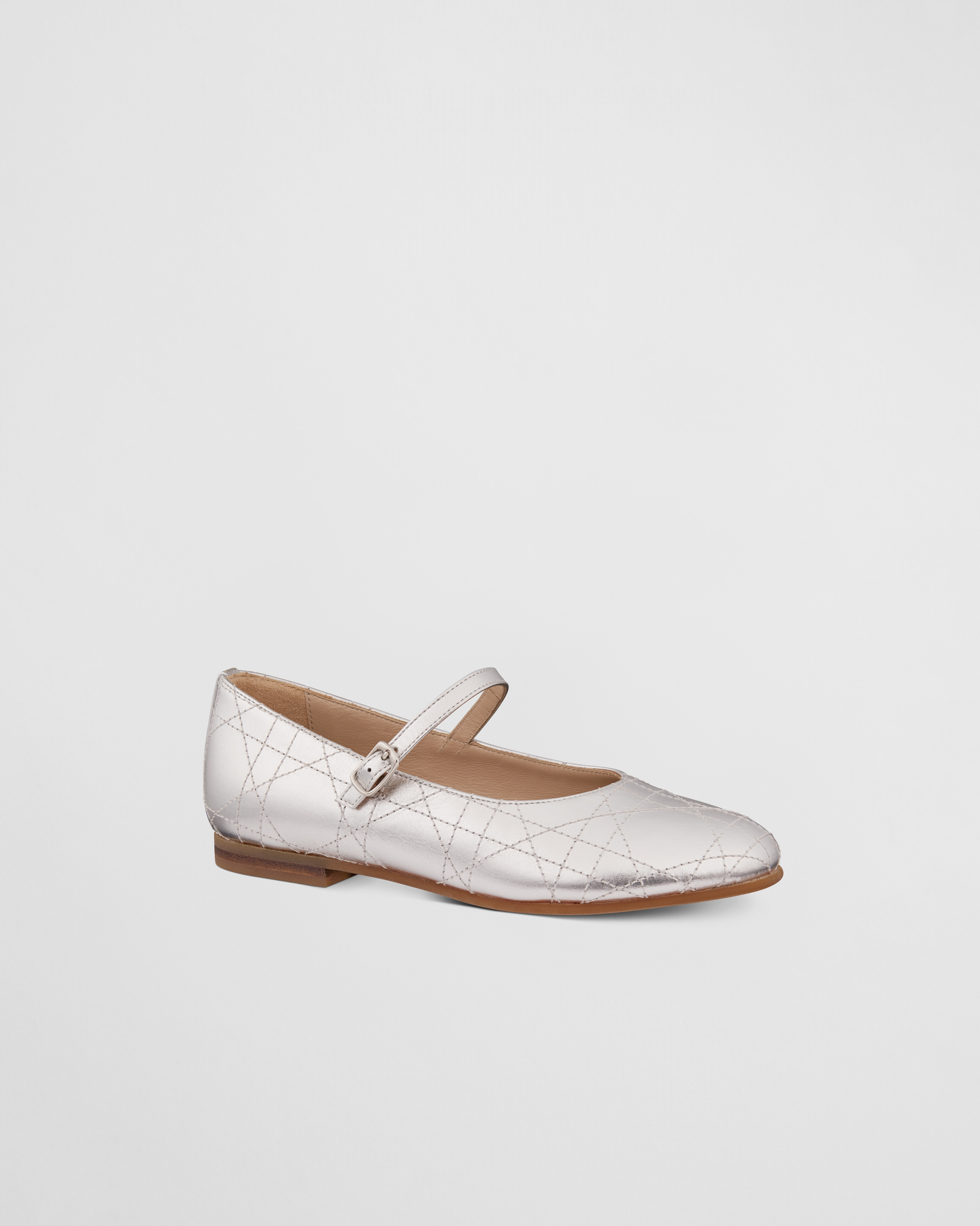 Ballerine enfant Cuir de veau Cannage argenté E03