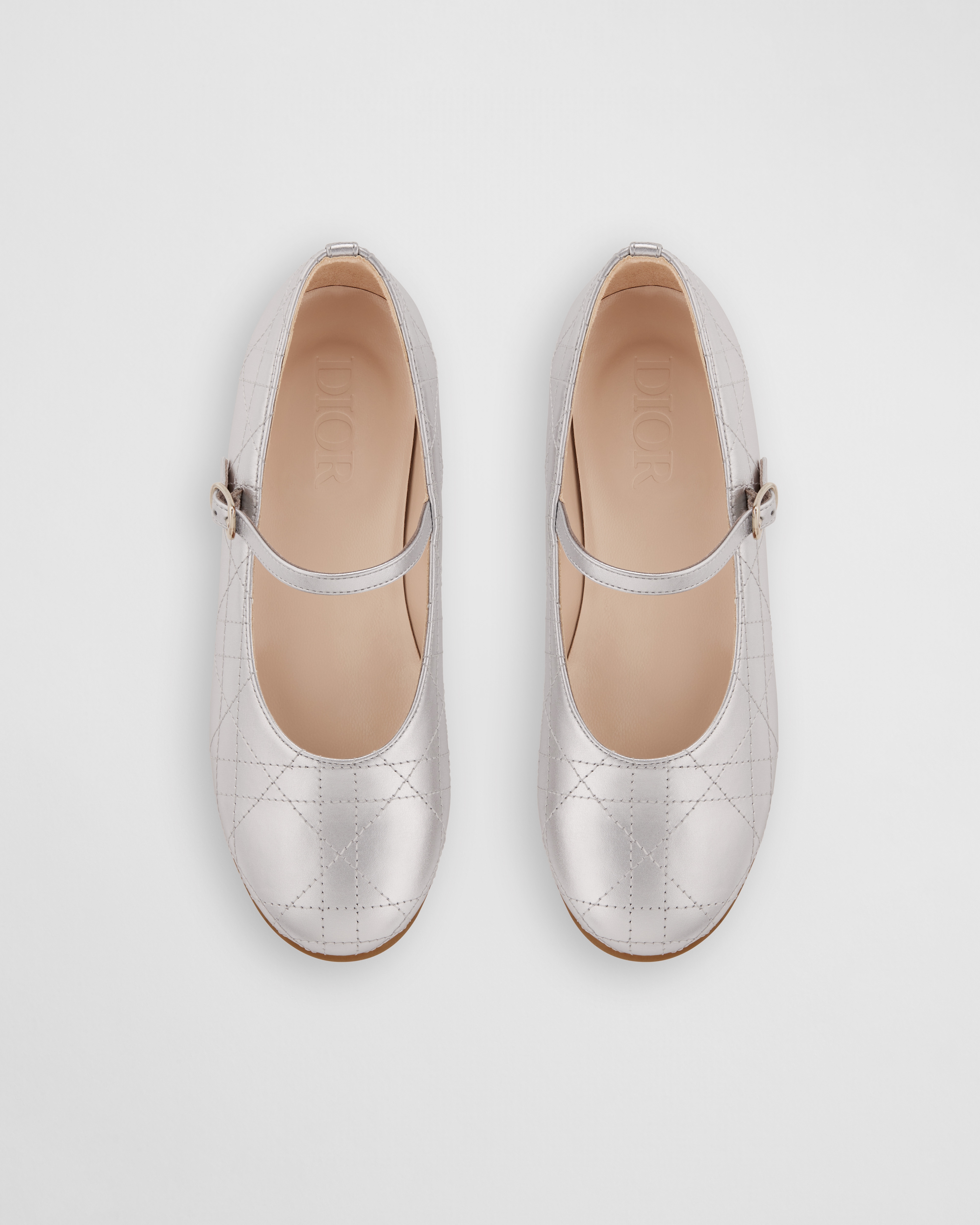 Ballerine enfant Cuir de veau Cannage argenté E06