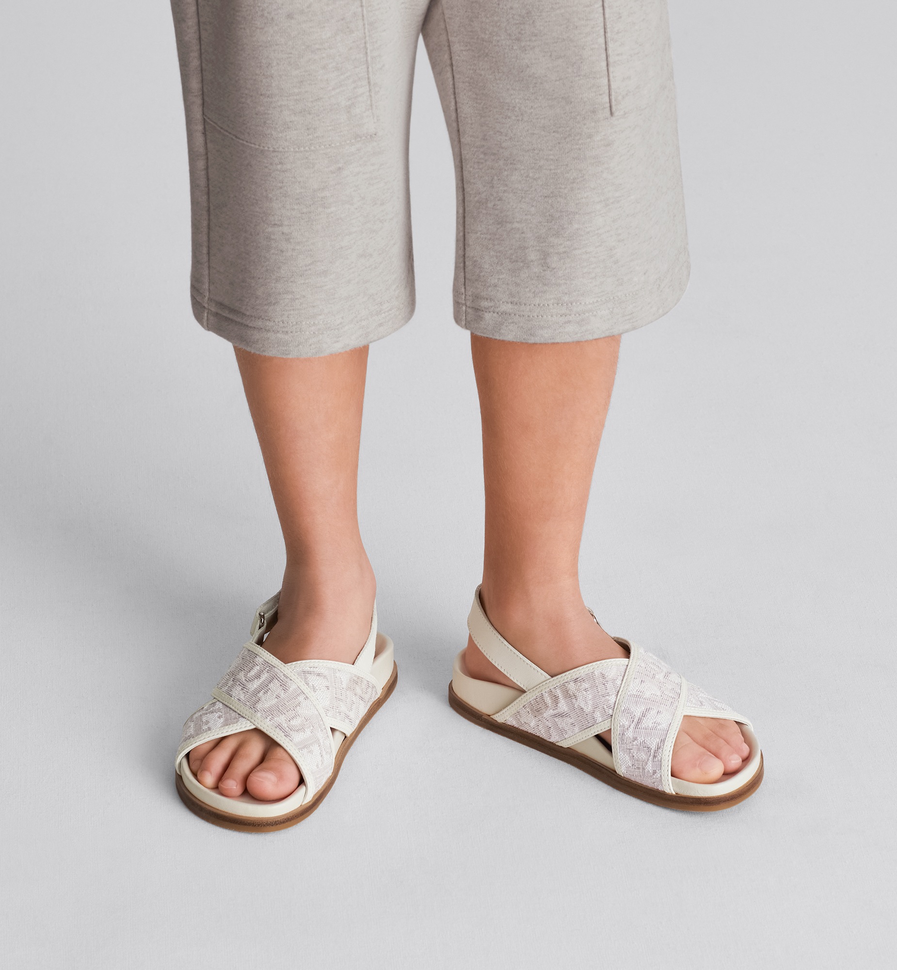 DIOR Kids Kids Sandal Light Gray Calfskin And Off White Dior Oblique Jacquard Size 35 Boy Shoes