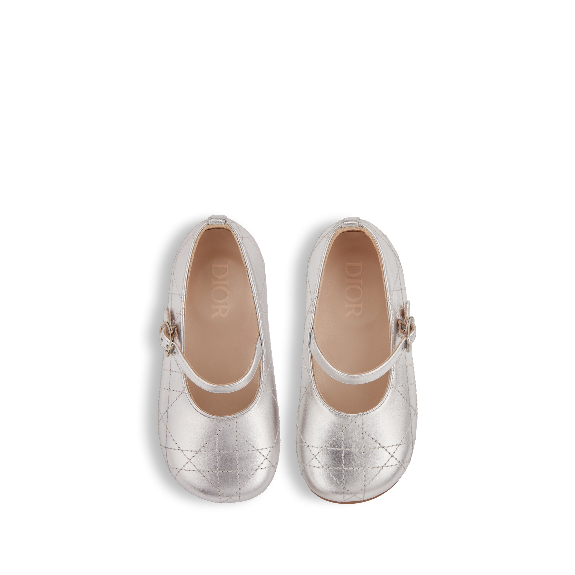 Baby Ballet Flat Silver-Tone Cannage Calfskin E06