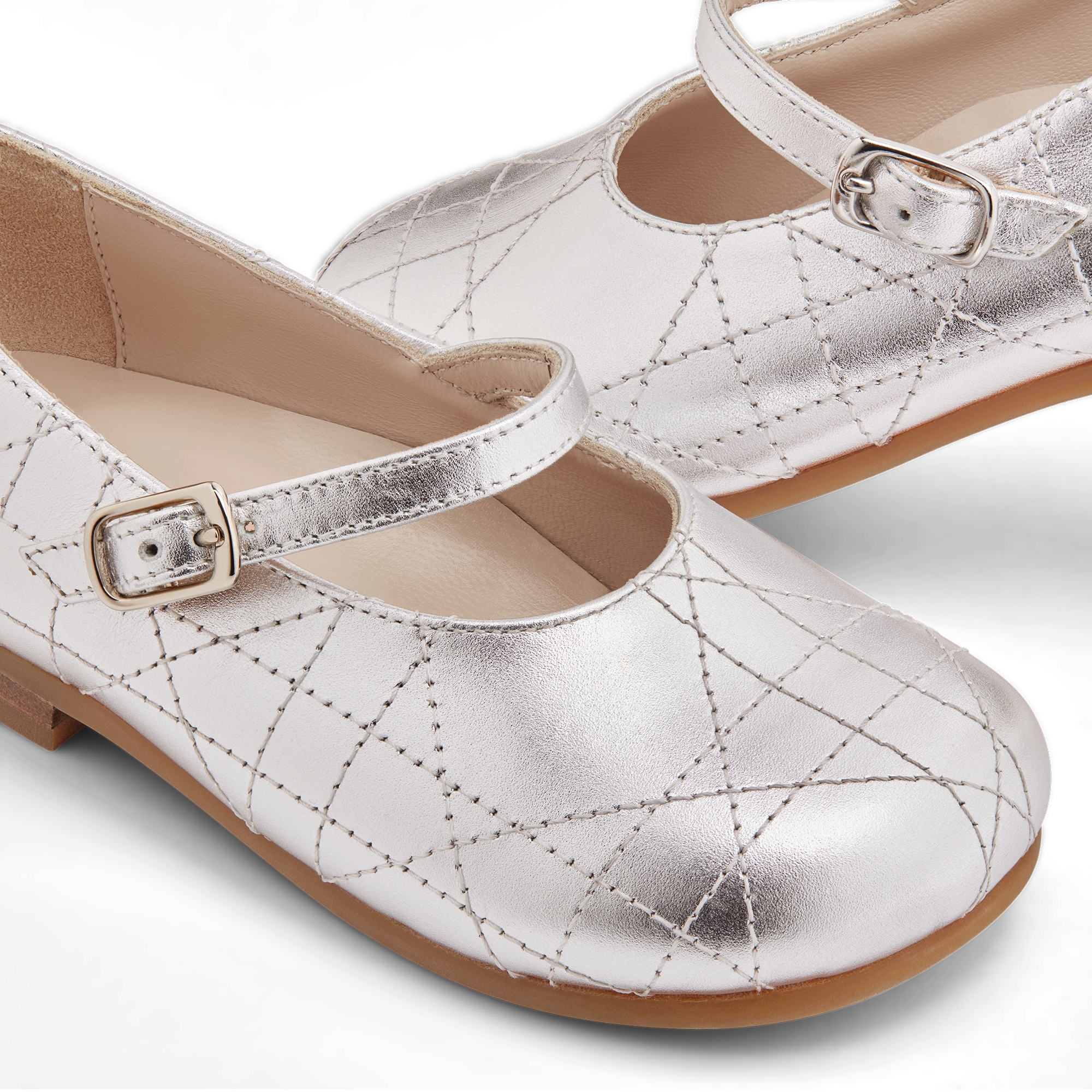Baby Ballet Flat Silver-Tone Cannage Calfskin E10
