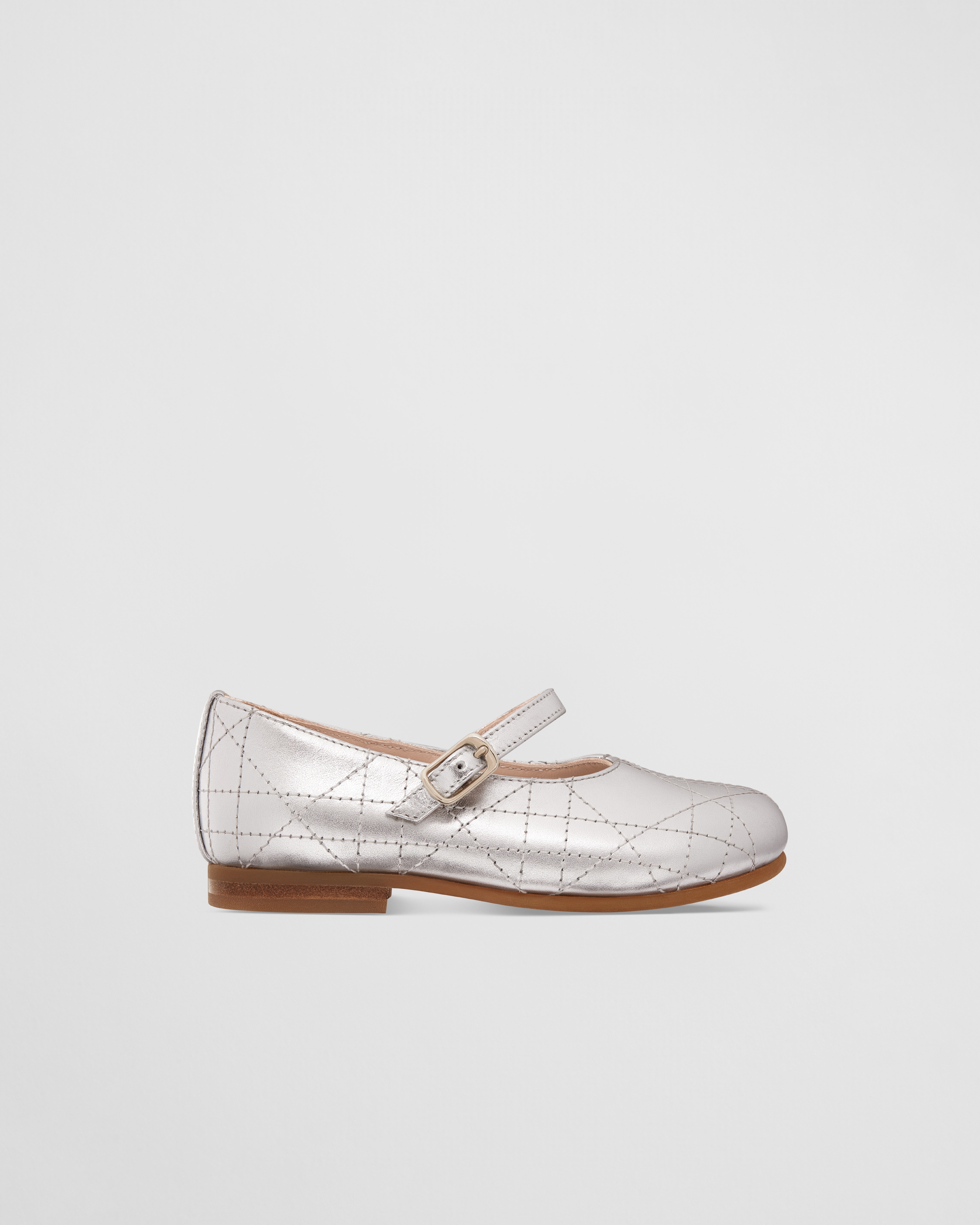 Baby Ballet Flat Silver-Tone Cannage Calfskin E02