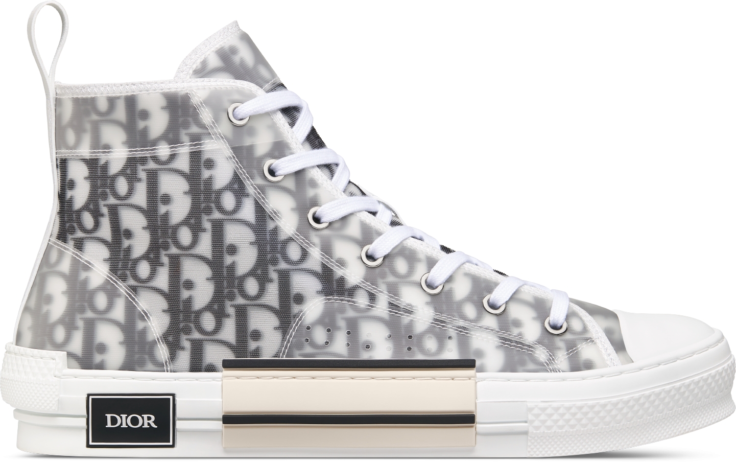 Sneaker de cana alta B23 Lona con motivo Dior Oblique blanco y negro DIOR