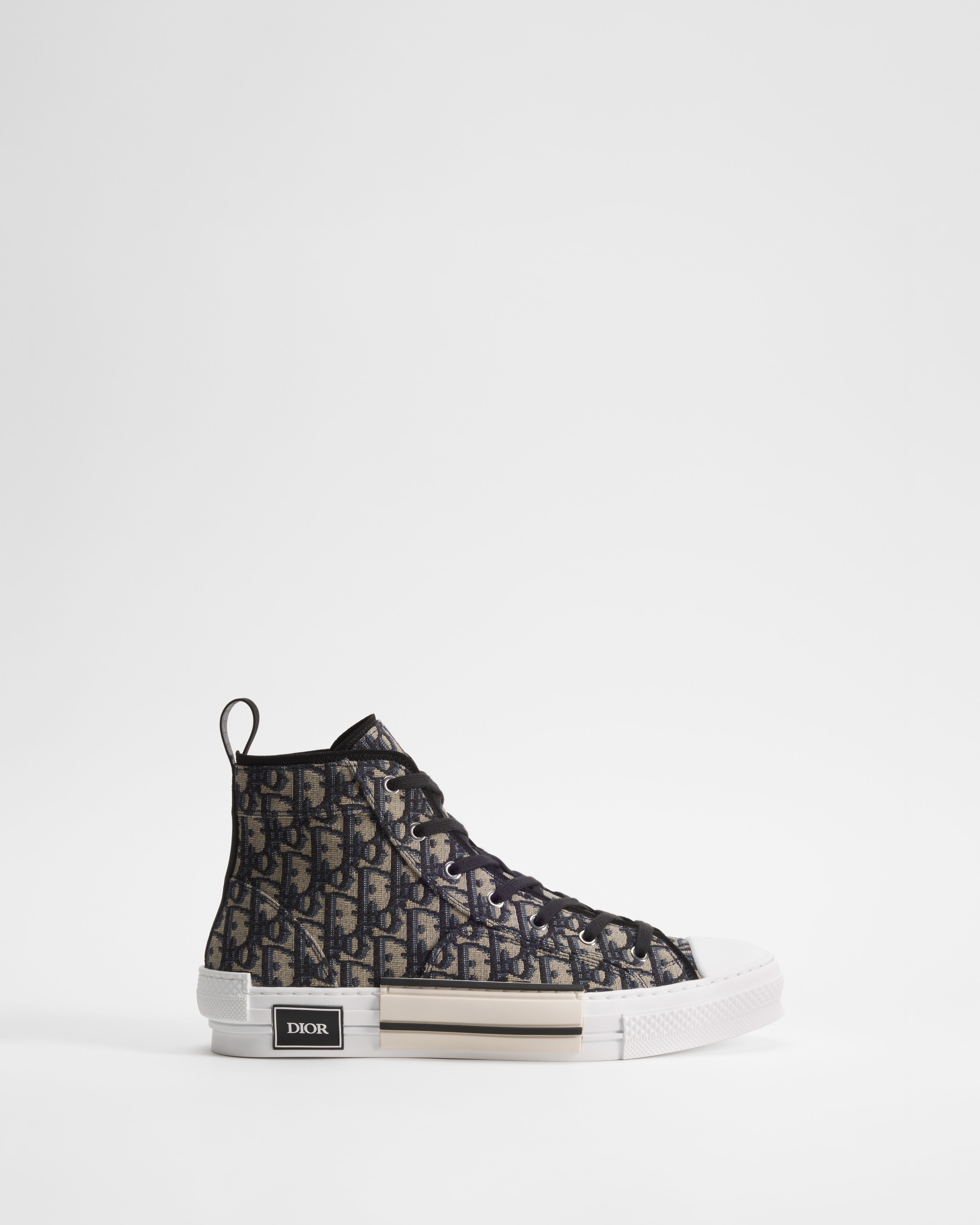 Sneaker B23 League haute Toile jacquard Dior Oblique beige et noir E02