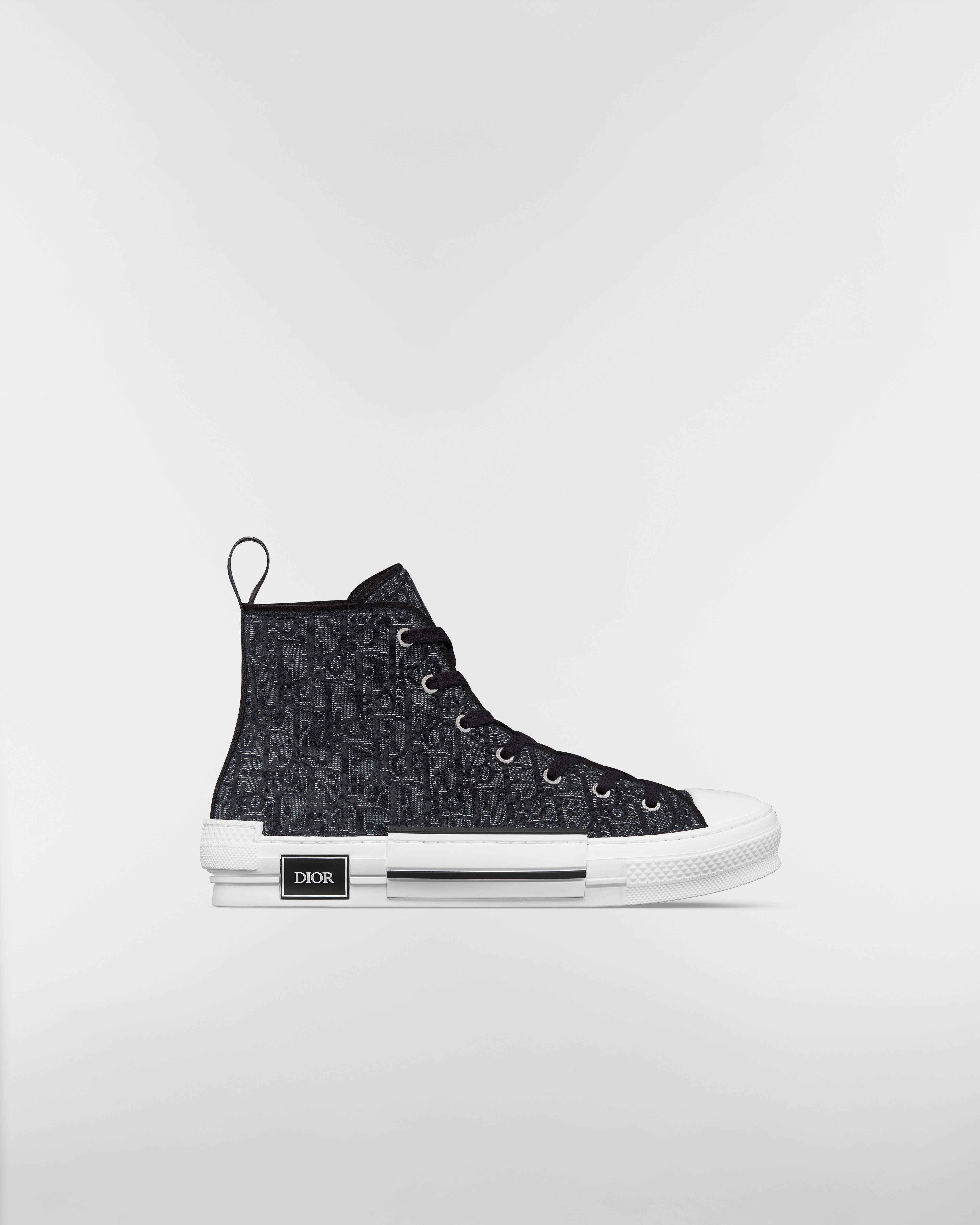 B23 League High Top Sneaker Schwarzer Dior Oblique Jacquard in silberfarbener Metallic-Optik E02