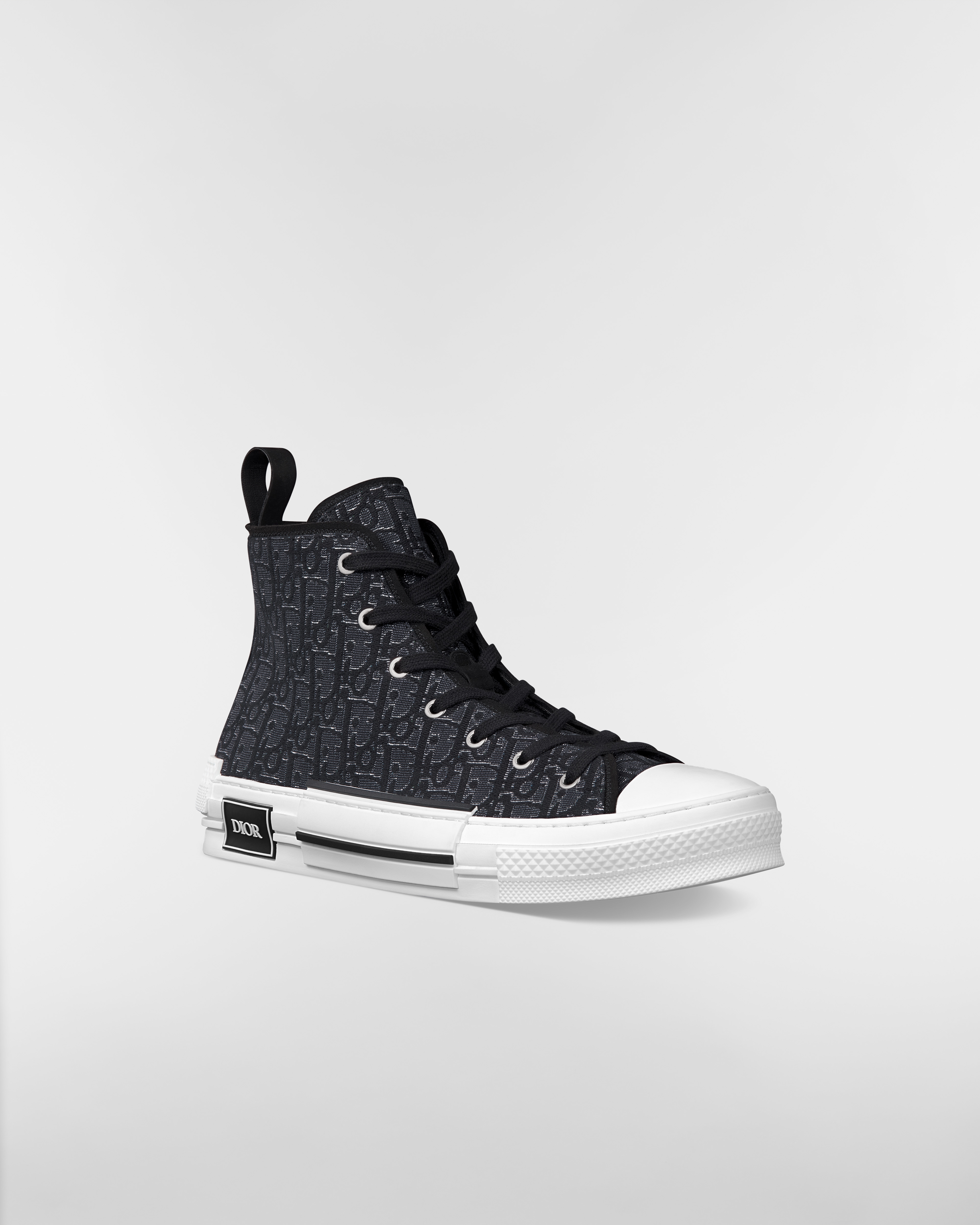 B23 League High Top Sneaker Schwarzer Dior Oblique Jacquard in silberfarbener Metallic-Optik E03