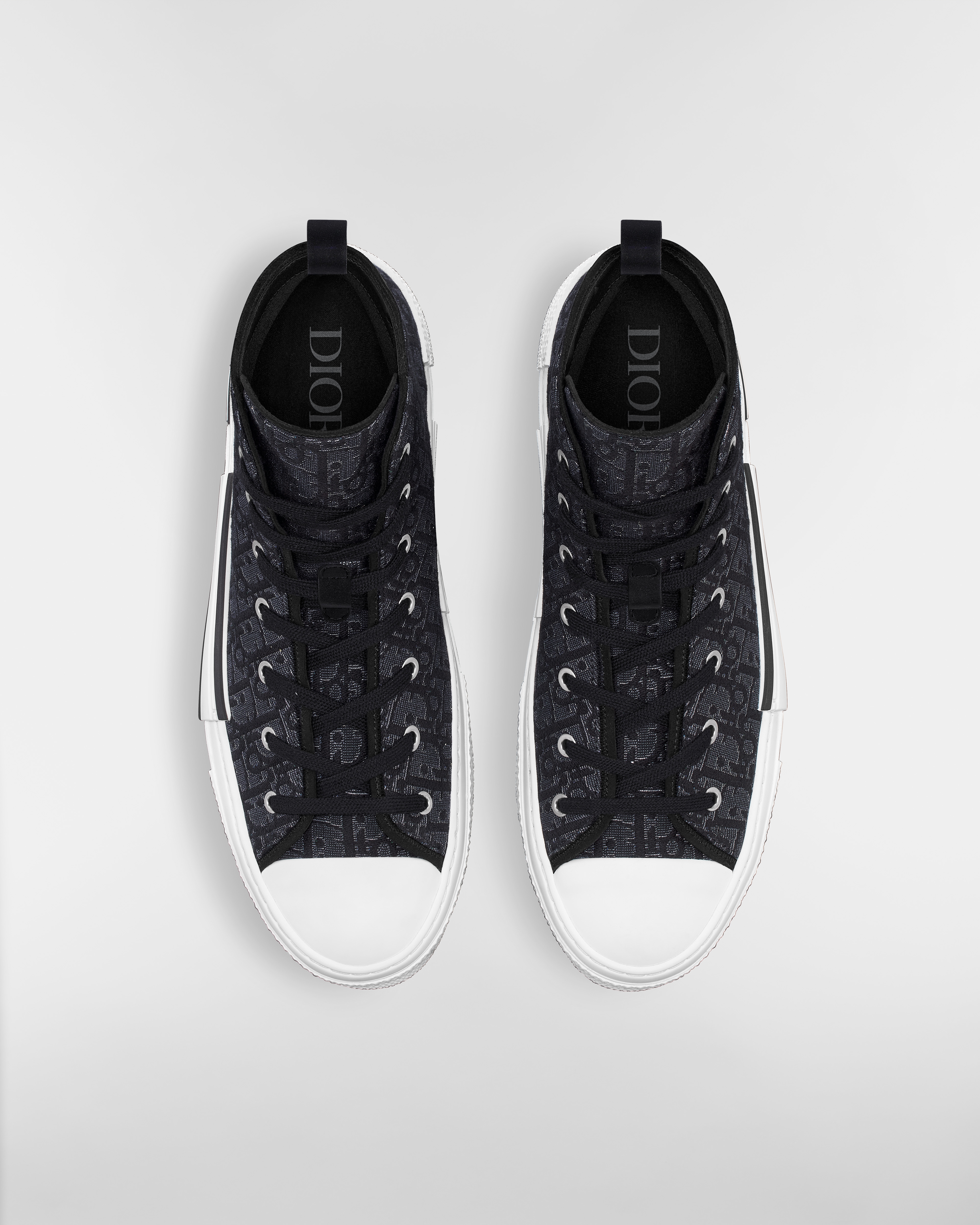 B23 League High Top Sneaker Schwarzer Dior Oblique Jacquard in silberfarbener Metallic-Optik E06