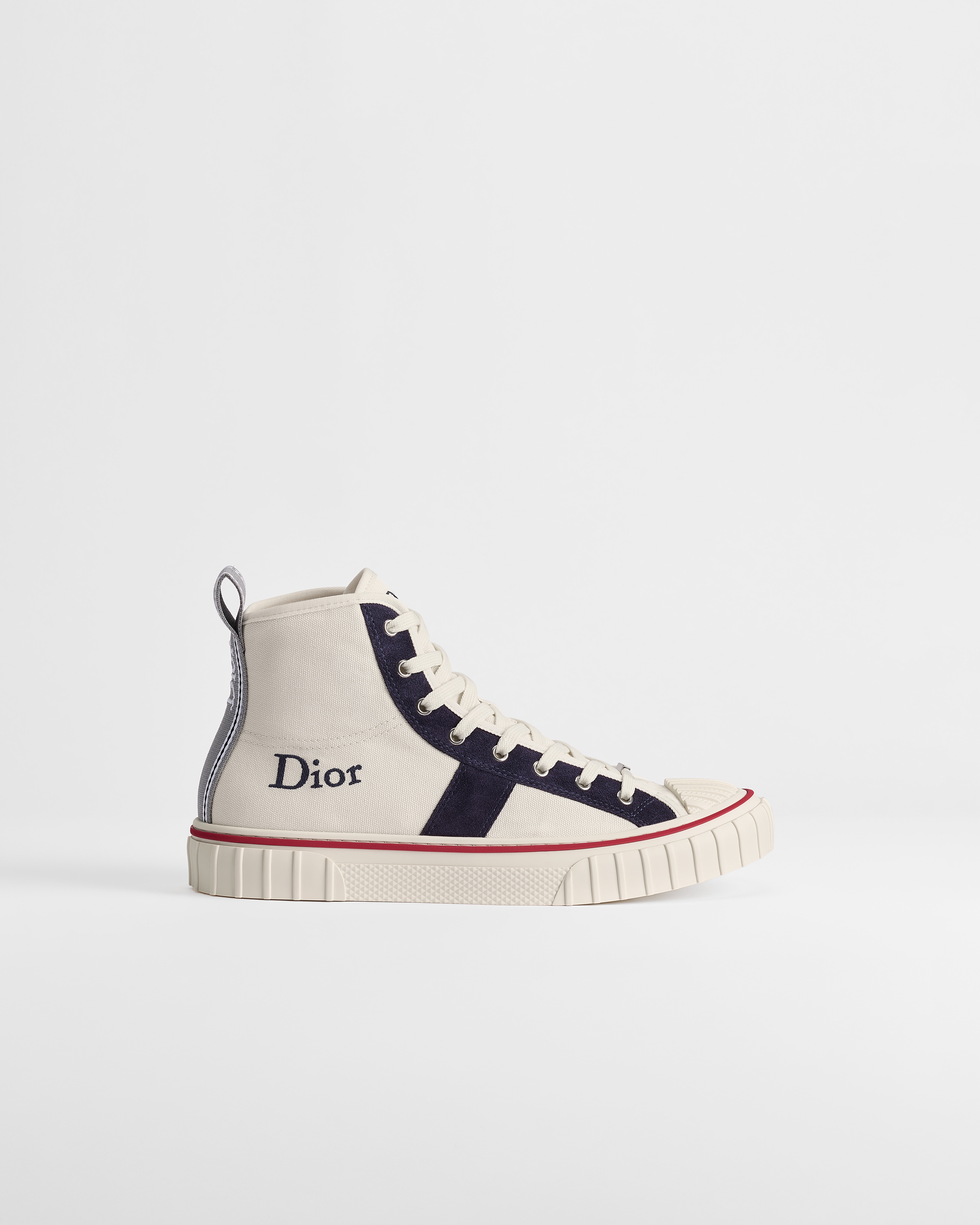 Sneaker Dior Hooper haute Toile blanche et veau velours bleu marine E02