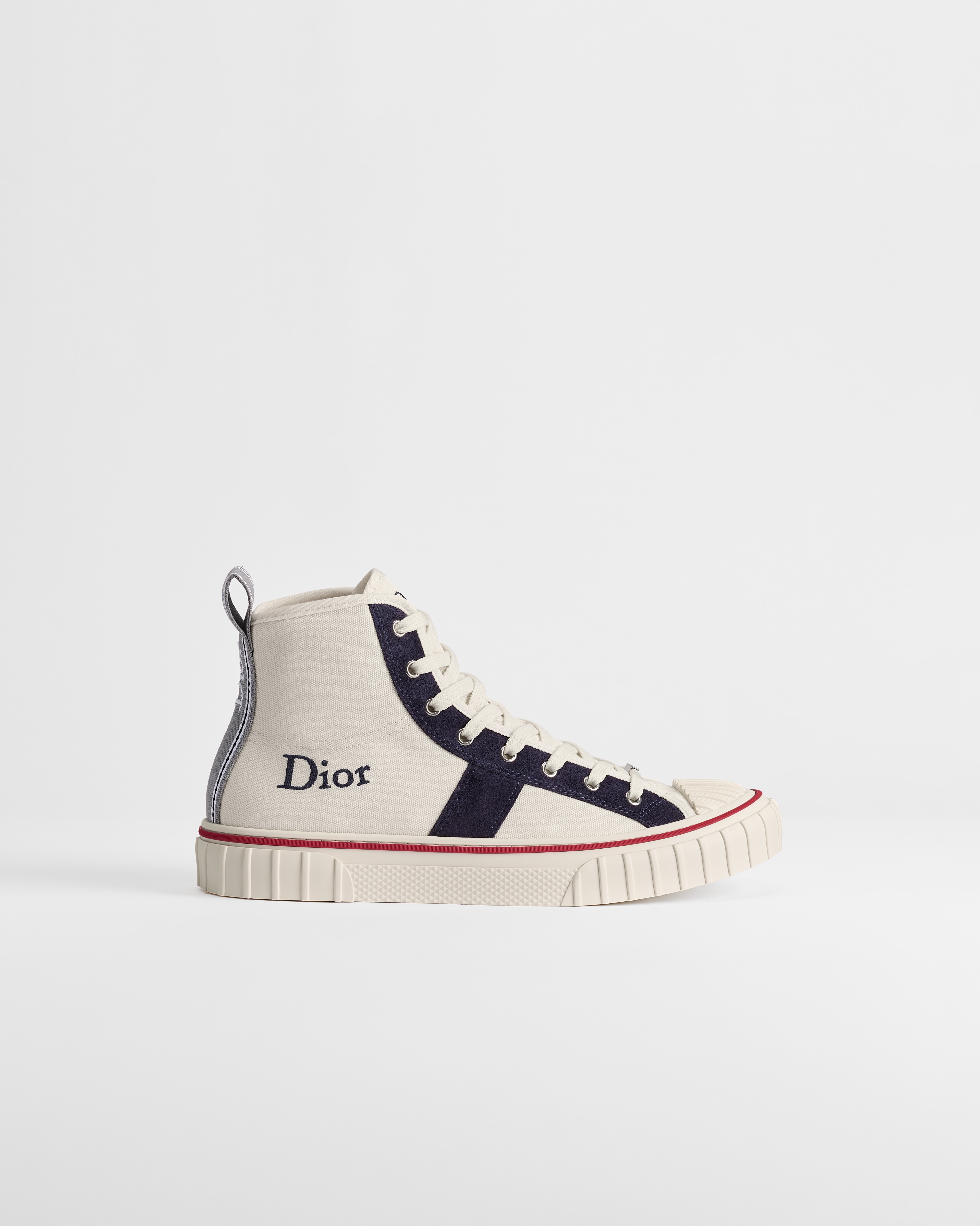 Dior Hooper High-Top Sneaker White Canvas and Navy Blue Suede Calfskin E02