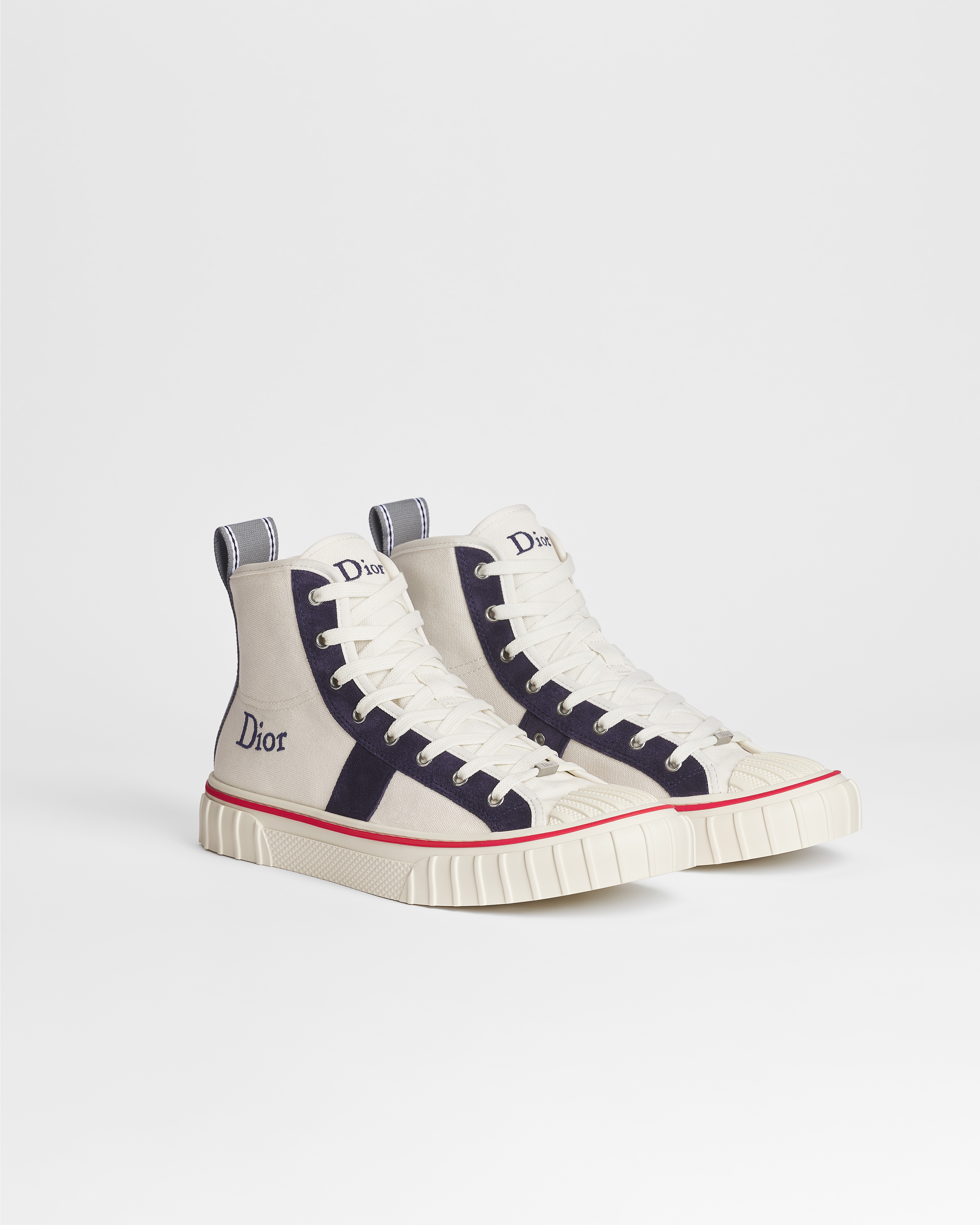 Sneaker Dior Hooper haute Toile blanche et veau velours bleu marine E03
