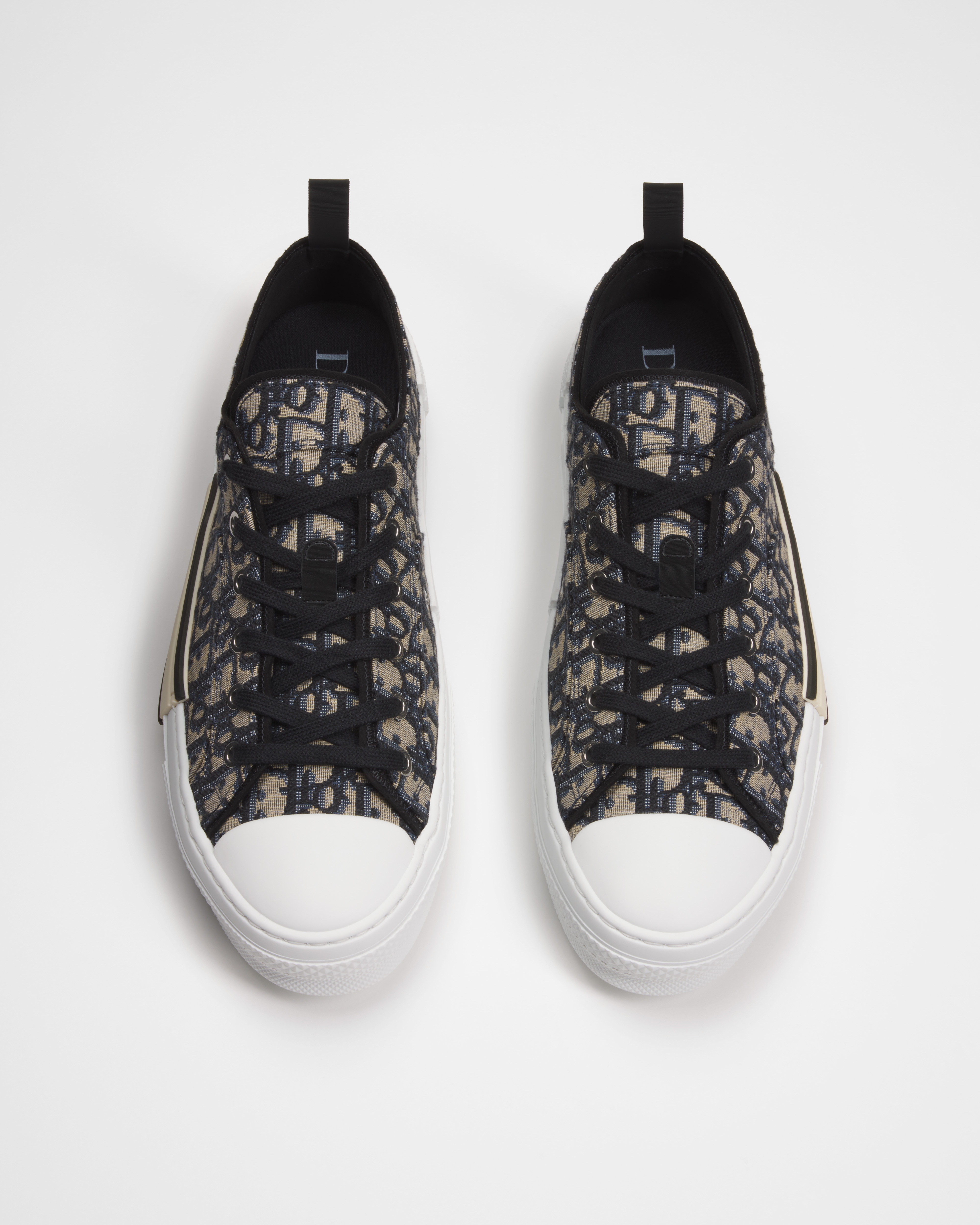 B23 League 低筒運動鞋 米色和黑色 Dior Oblique 圖案緹花 E06