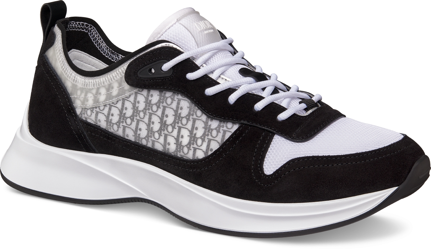 B25 Runner sneaker Zwarte suede met witte technische mesh en zwart Dior Oblique canvas DIOR