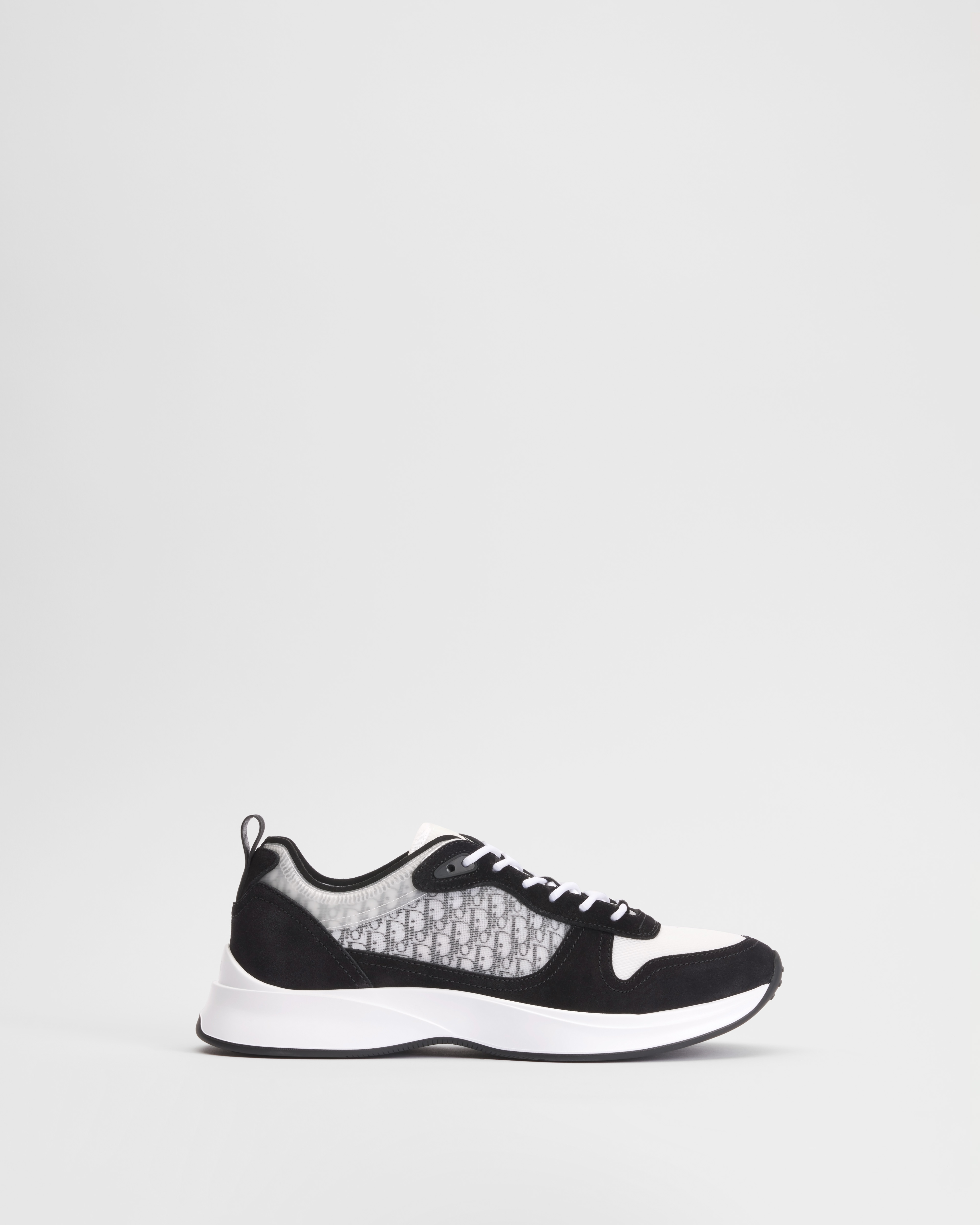Sneaker B25 Runner Suède noir, maille technique blanche et toile Dior Oblique noir E02