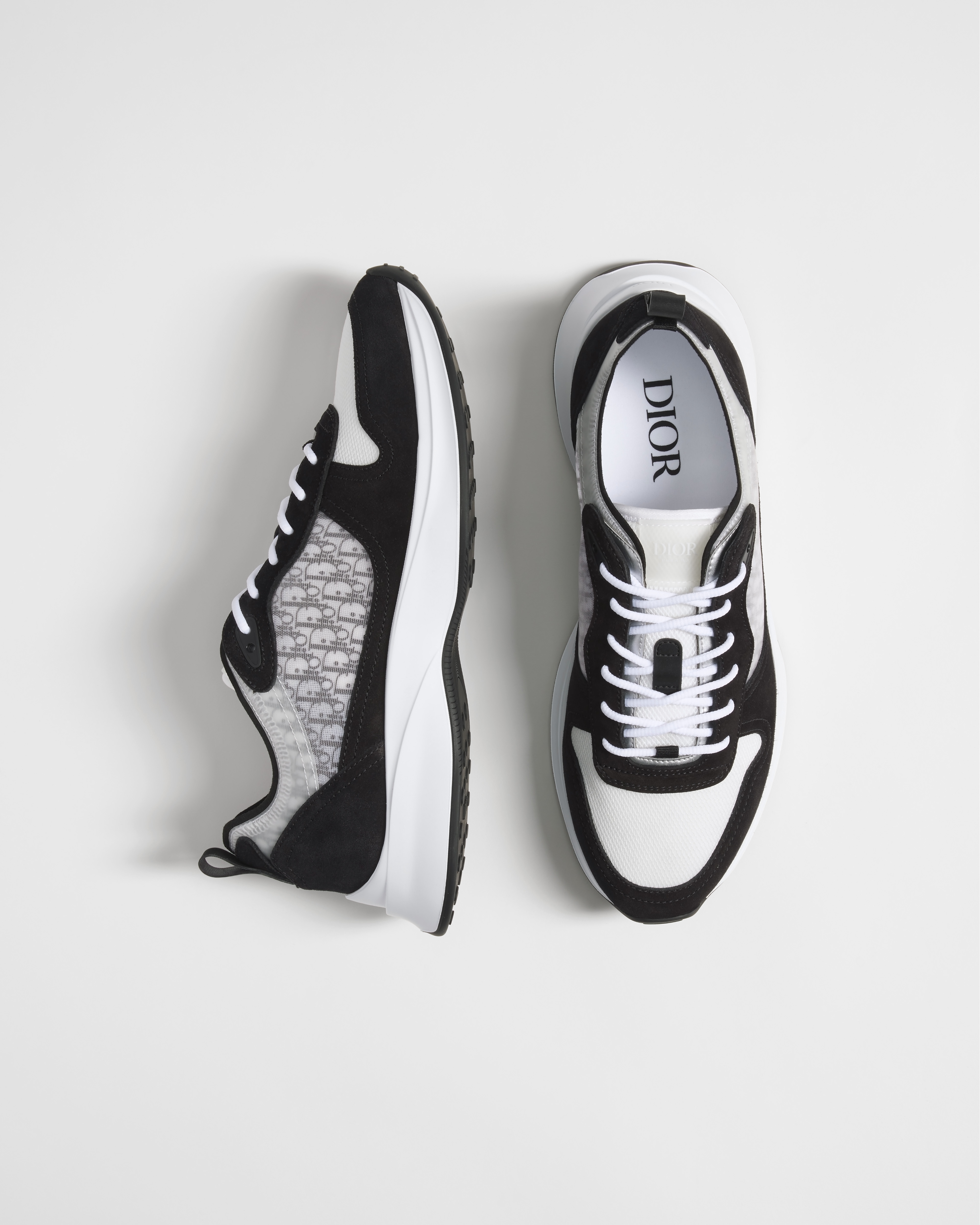 B25 Runner Sneaker Veloursleder in Schwarz, Funktionsmesh in Weiß und Dior Oblique Canvas in Schwarz E06