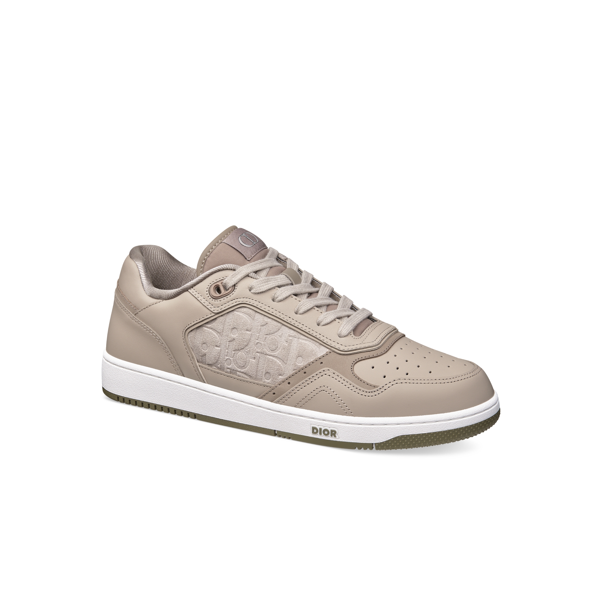 B27 Uptown Low Top Sneaker Glattes Kalbsleder in Grau und Veloursleder mit Dior Oblique Prägung in Grau E03