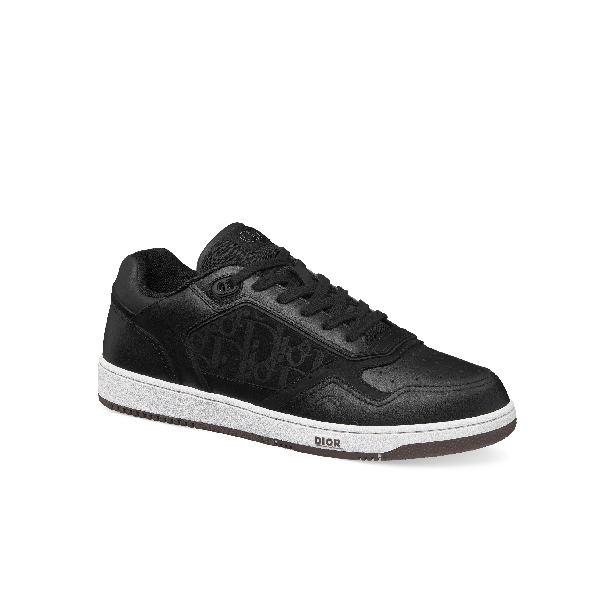 B27 Uptown Low Top Sneaker Glattes Kalbsleder in Schwarz und Veloursleder mit Dior Oblique Prägung in Schwarz E03