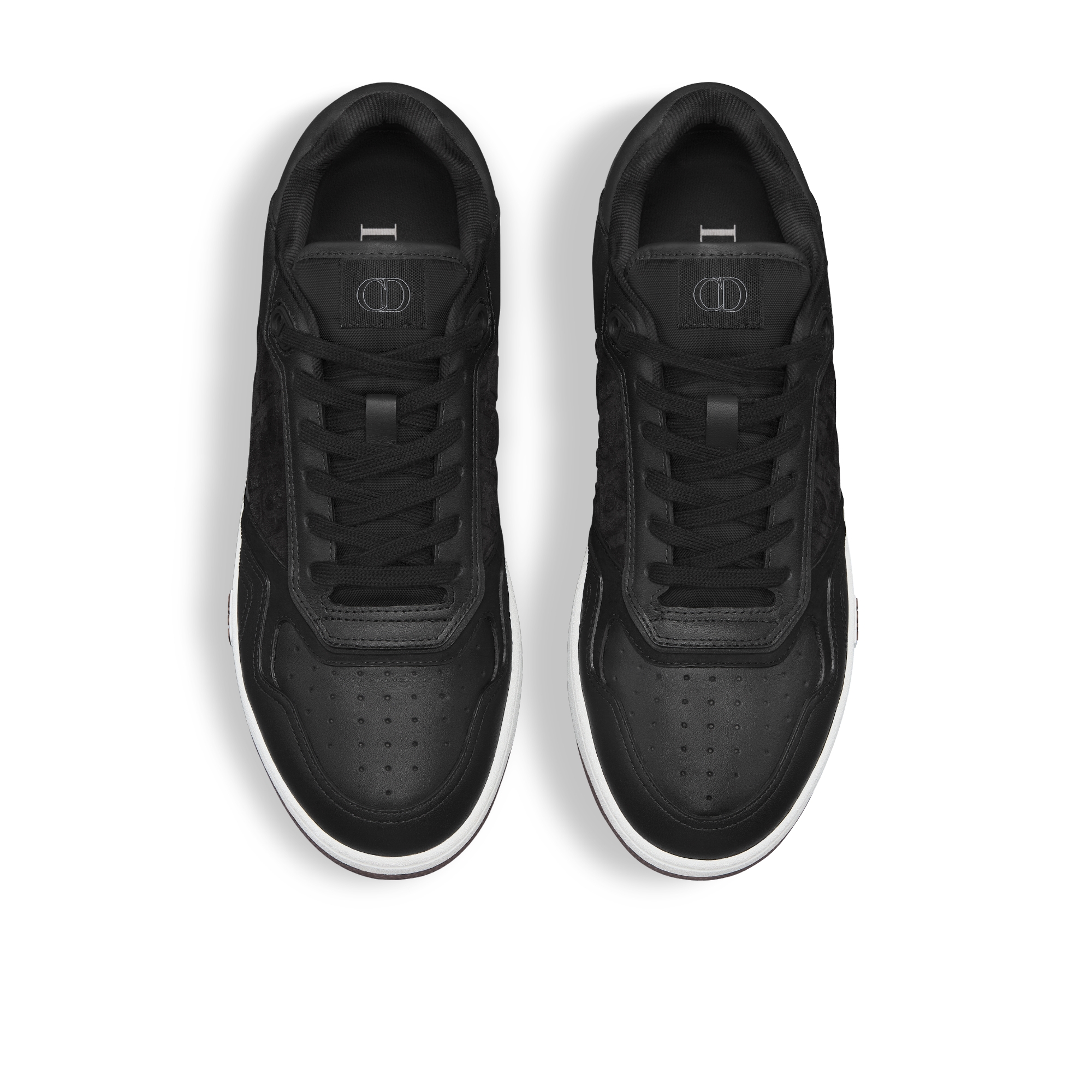 B27 Uptown Low Top Sneaker Glattes Kalbsleder in Schwarz und Veloursleder mit Dior Oblique Prägung in Schwarz E06