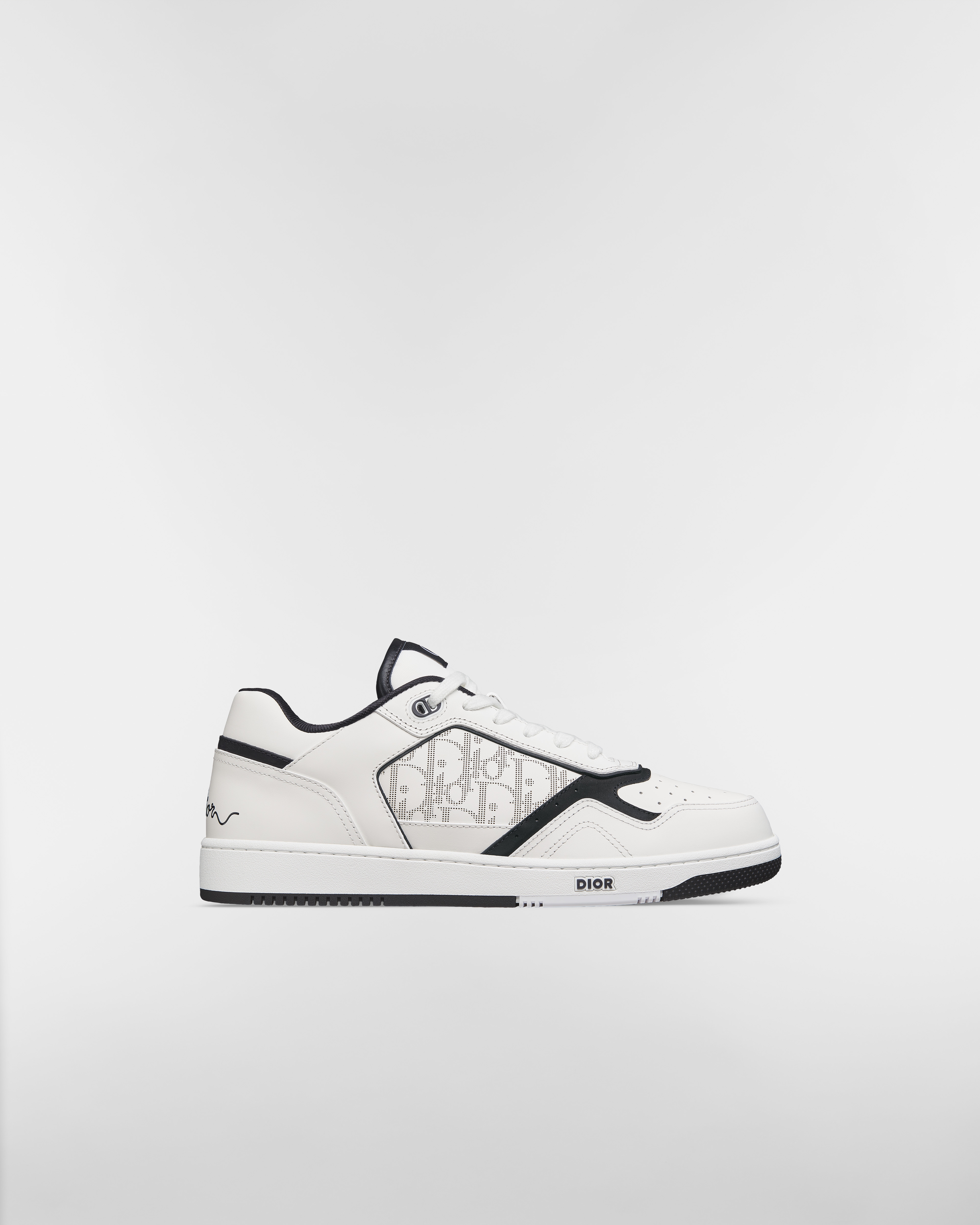 B27 Uptown Low Top Sneaker Glattes Kalbsleder in Weiß und Schwarz mit Dior Oblique Galaxy Leder in Weiß E02