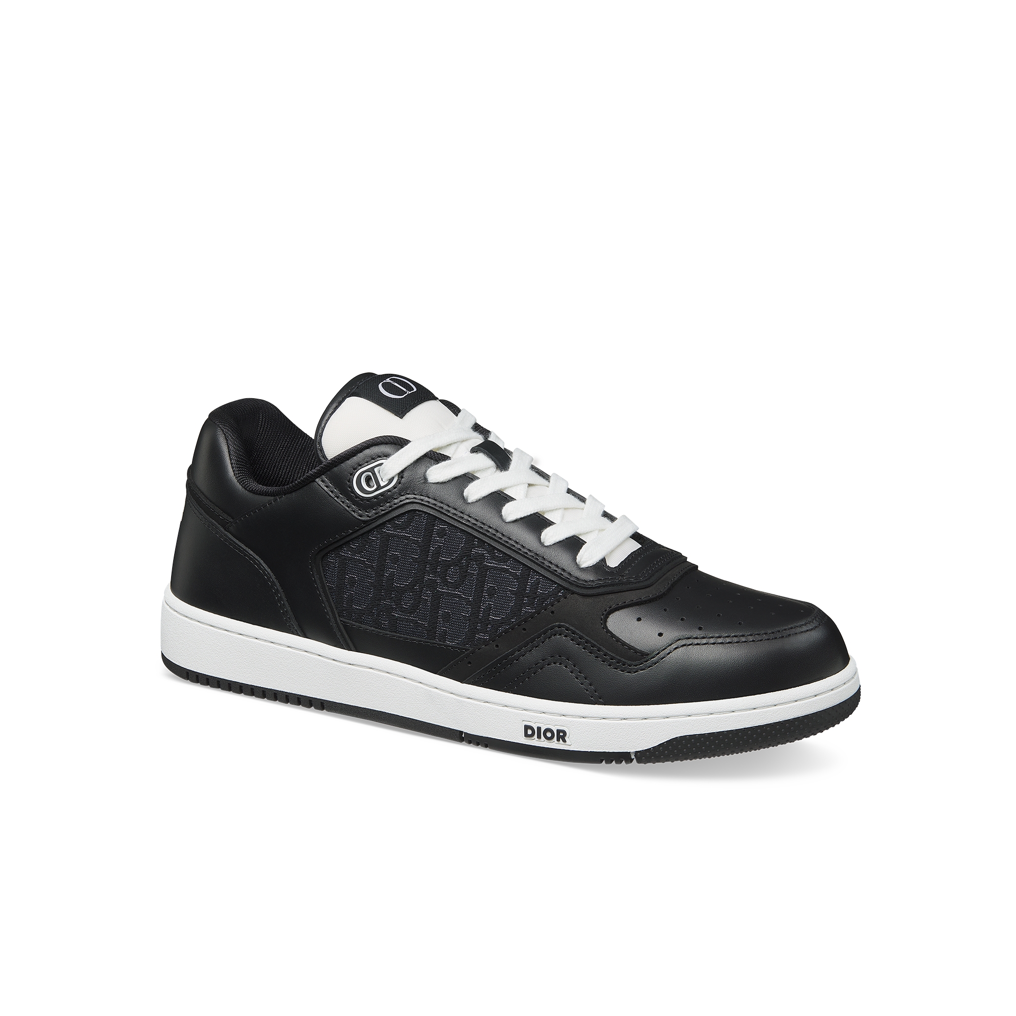 B27 Uptown 低筒運動鞋 黑色光滑小牛皮搭配銀色金屬黑色 Dior Oblique 緹花 E03