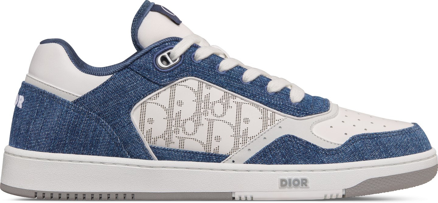 B27 Uptown Low-Top Sneaker Profile view White Smooth Calfskin, Blue Denim and White Dior Oblique Galaxy Leather