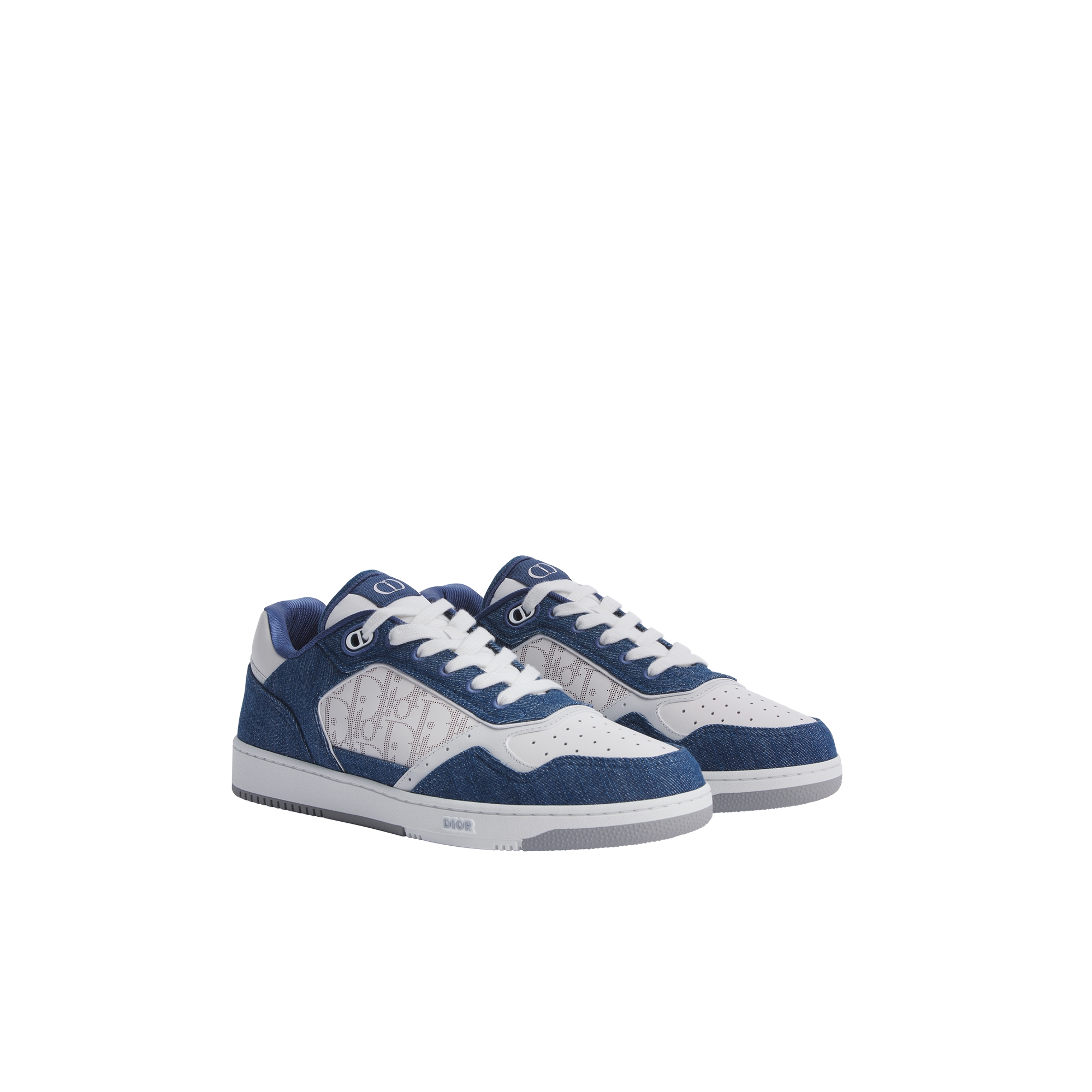 B27 Uptown Low-Top Sneaker White Smooth Calfskin, Blue Denim and White Dior Oblique Galaxy Leather E03