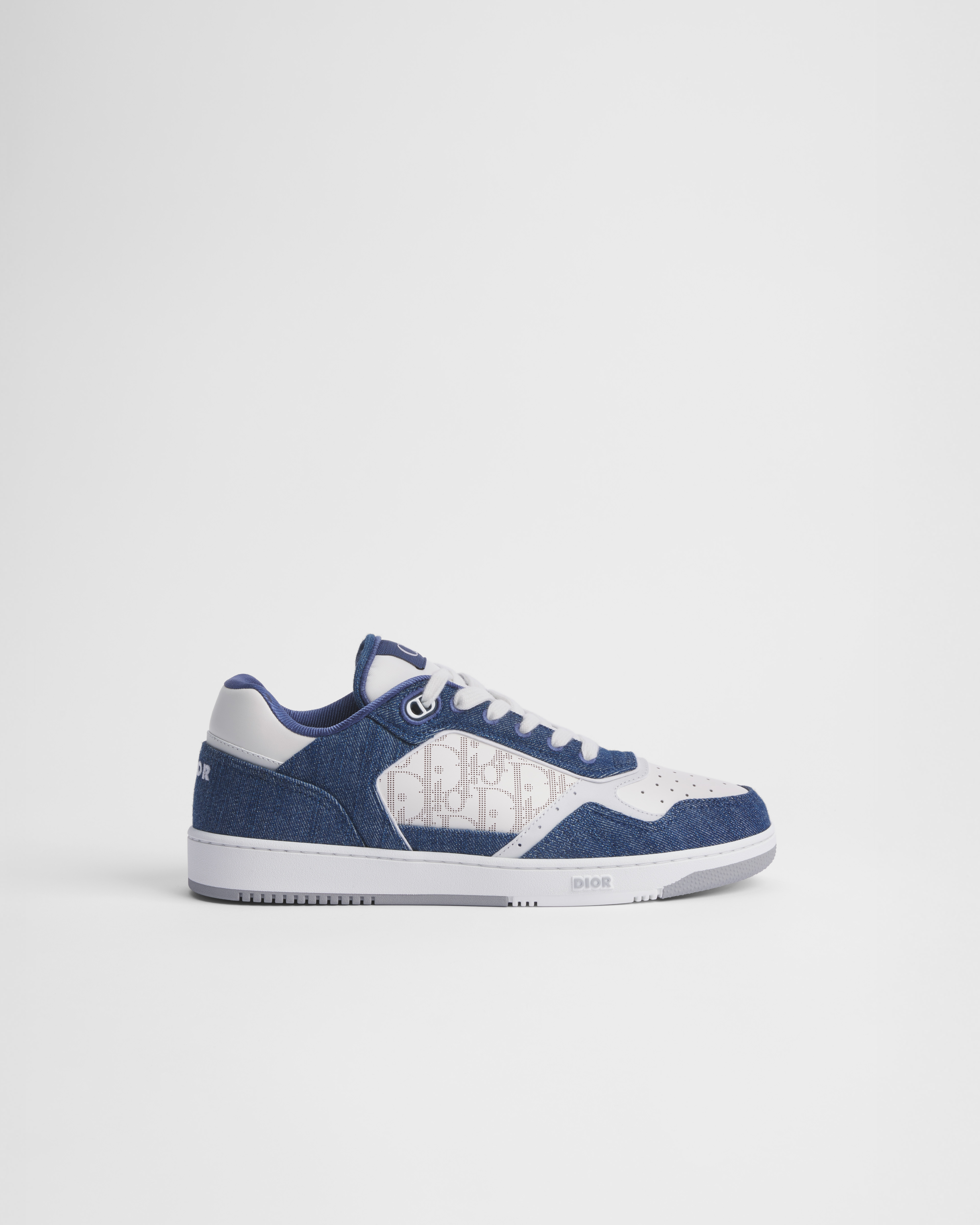 Lage B27 Uptown-sneaker Wit soepel kalfsleer, blauw denim en wit Dior Oblique Galaxy-leer E02