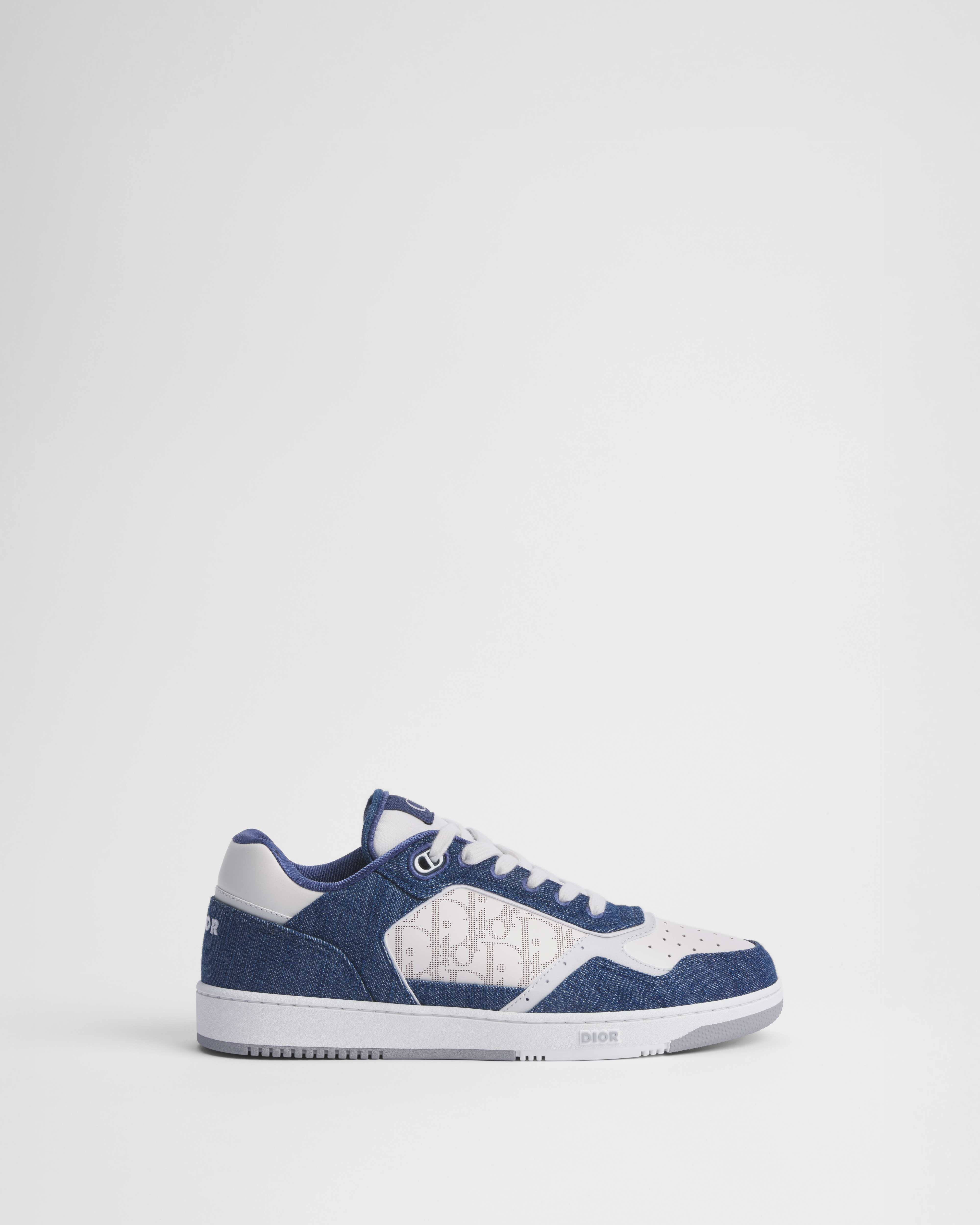 Sneaker B27 Uptown basse Cuir de veau lisse blanc, denim bleu et cuir Dior Oblique Galaxy blanc E02