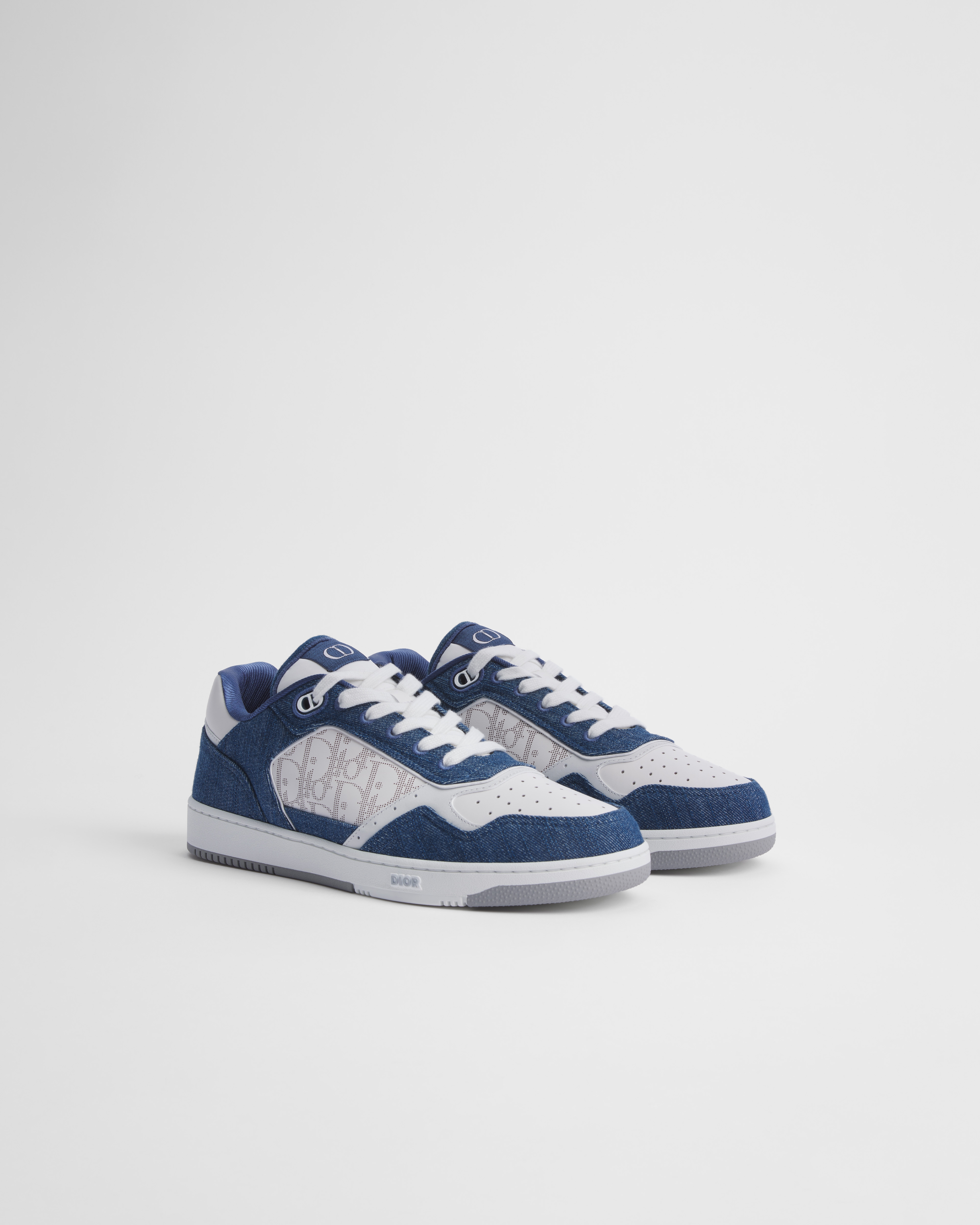 Lage B27 Uptown-sneaker Wit soepel kalfsleer, blauw denim en wit Dior Oblique Galaxy-leer E03