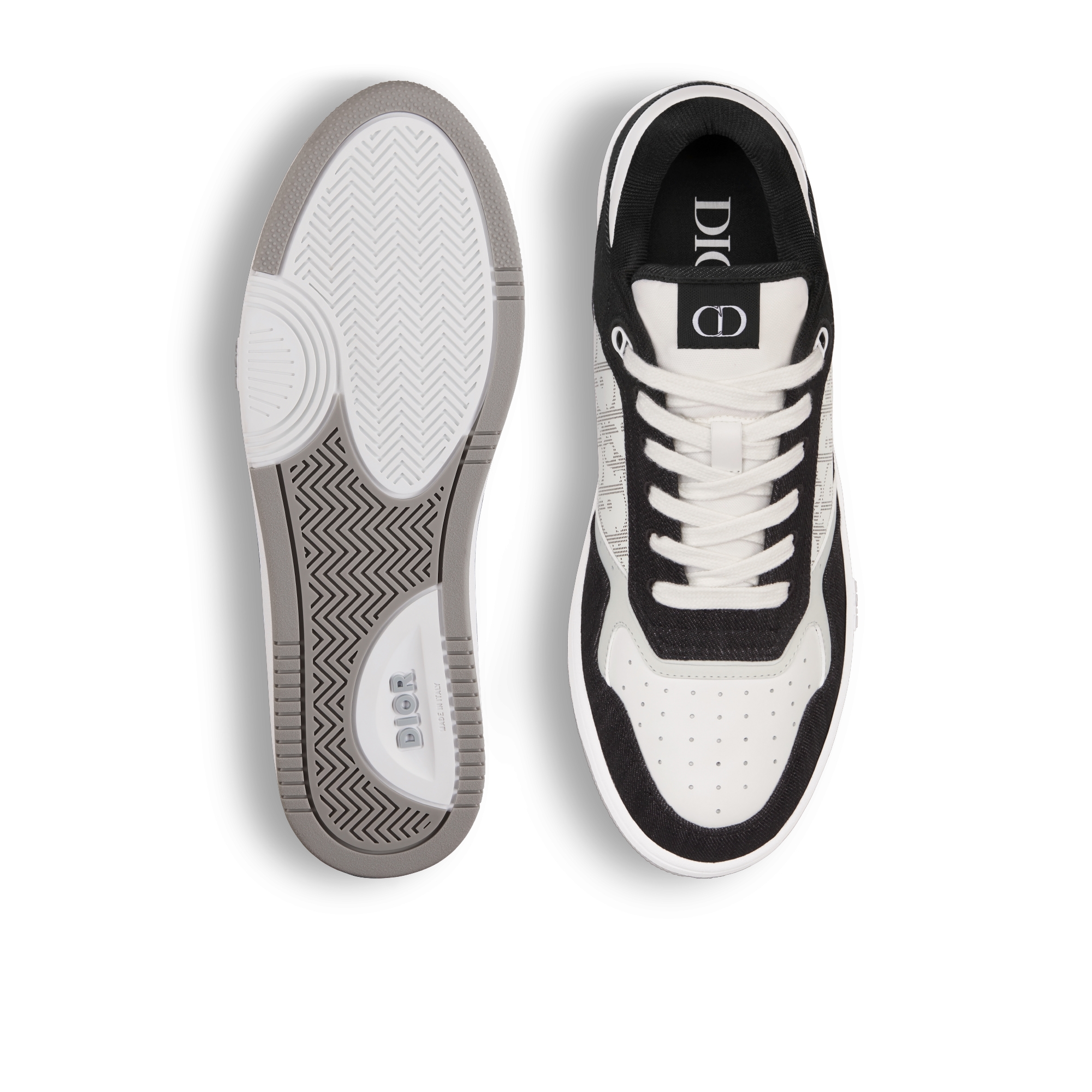B27 Uptown Low-Top Sneaker White Smooth Calfskin, Black Denim and White Dior Oblique Galaxy Leather E07