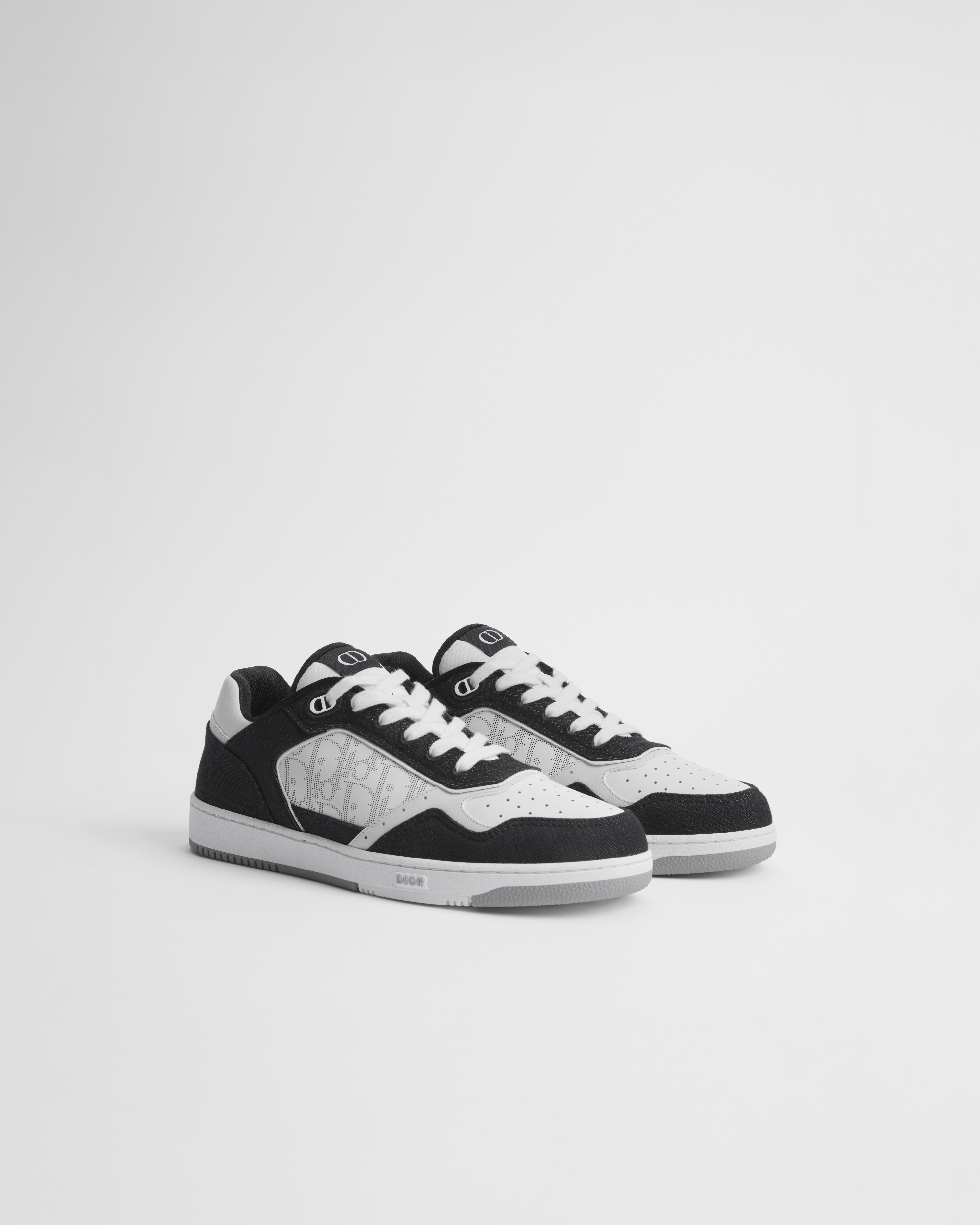 Lage B27 Uptown-sneaker Wit soepel kalfsleer, zwart denim en wit Dior Oblique Galaxy-leer E03