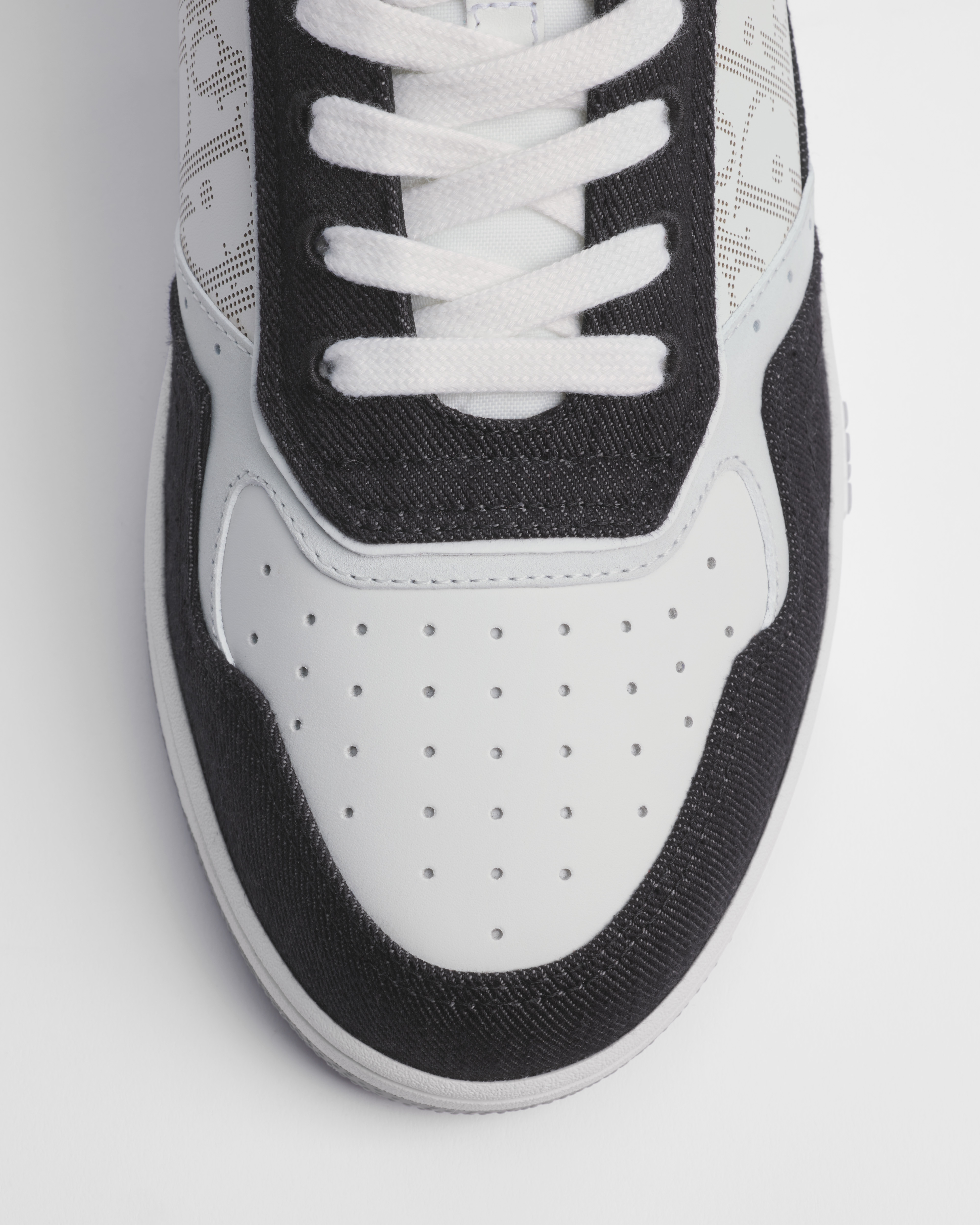 Lage B27 Uptown-sneaker Wit soepel kalfsleer, zwart denim en wit Dior Oblique Galaxy-leer E06