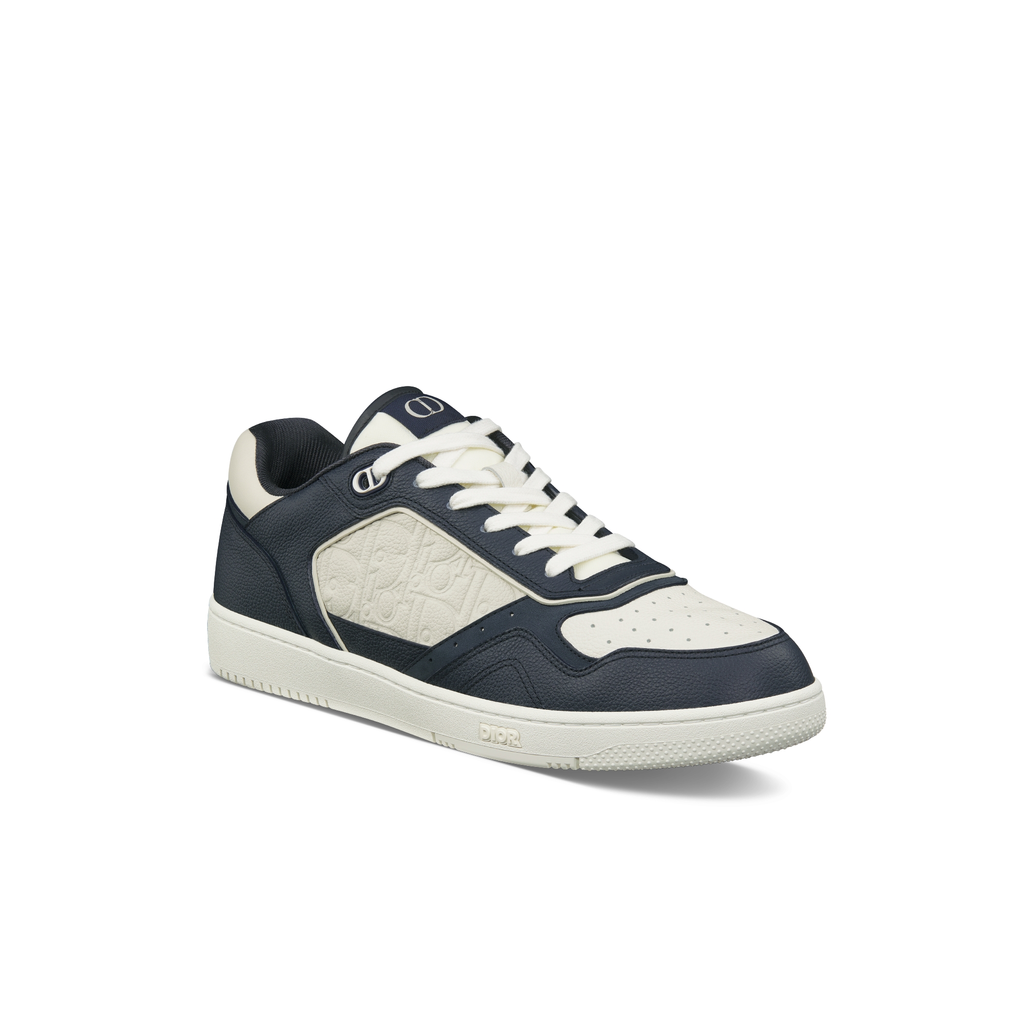 Sneaker B27 Uptown basse Cuir de veau grainé bleu marine et blanc et cuir Dior Gravity blanc E03
