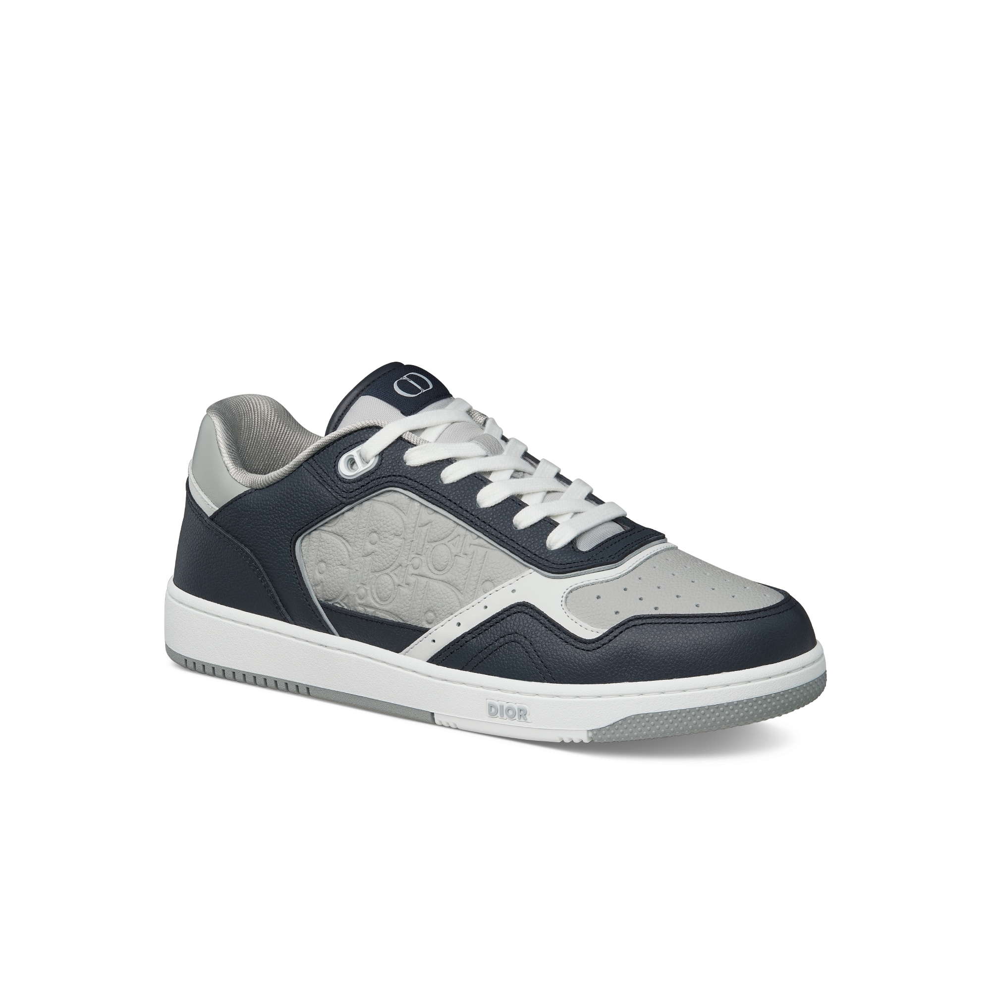 B27 Uptown Low Top Sneaker Genarbtes Kalbsleder in Marineblau, Dior Grau und Weiß mit Dior Gravity Leder in Dior Grau E03