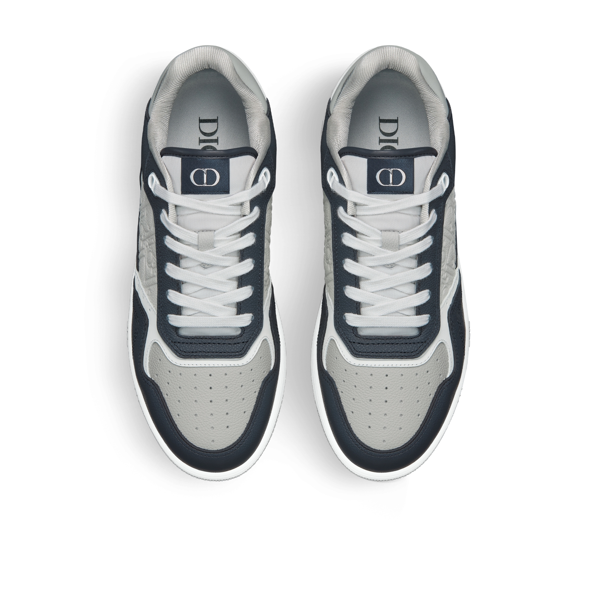 B27 Uptown Low Top Sneaker Genarbtes Kalbsleder in Marineblau, Dior Grau und Weiß mit Dior Gravity Leder in Dior Grau E06
