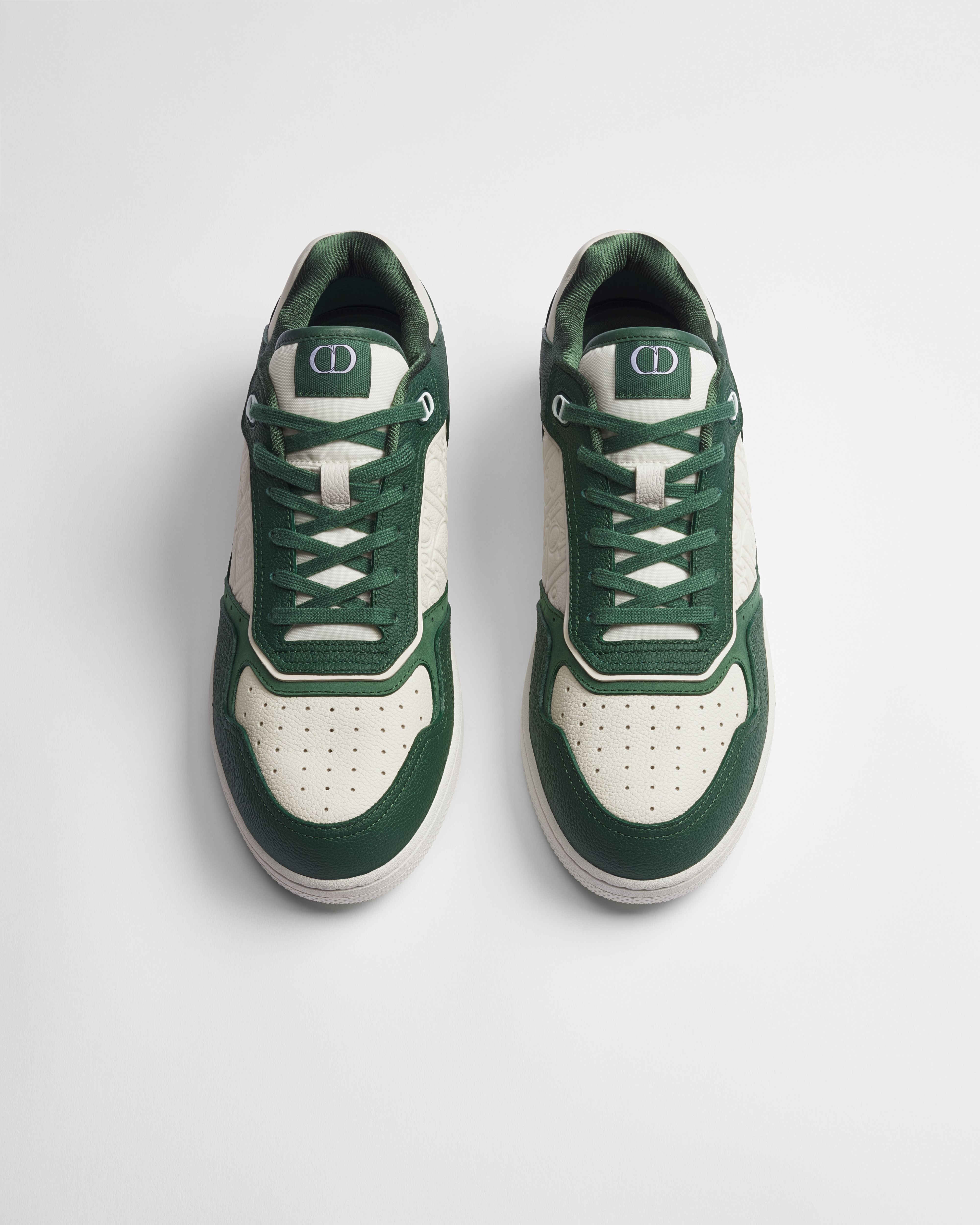 B27 업타운 로우탑 스니커즈 딥 그린 & 크림 그레인 카프스킨, 크림 디올 그래비티 가죽 E06