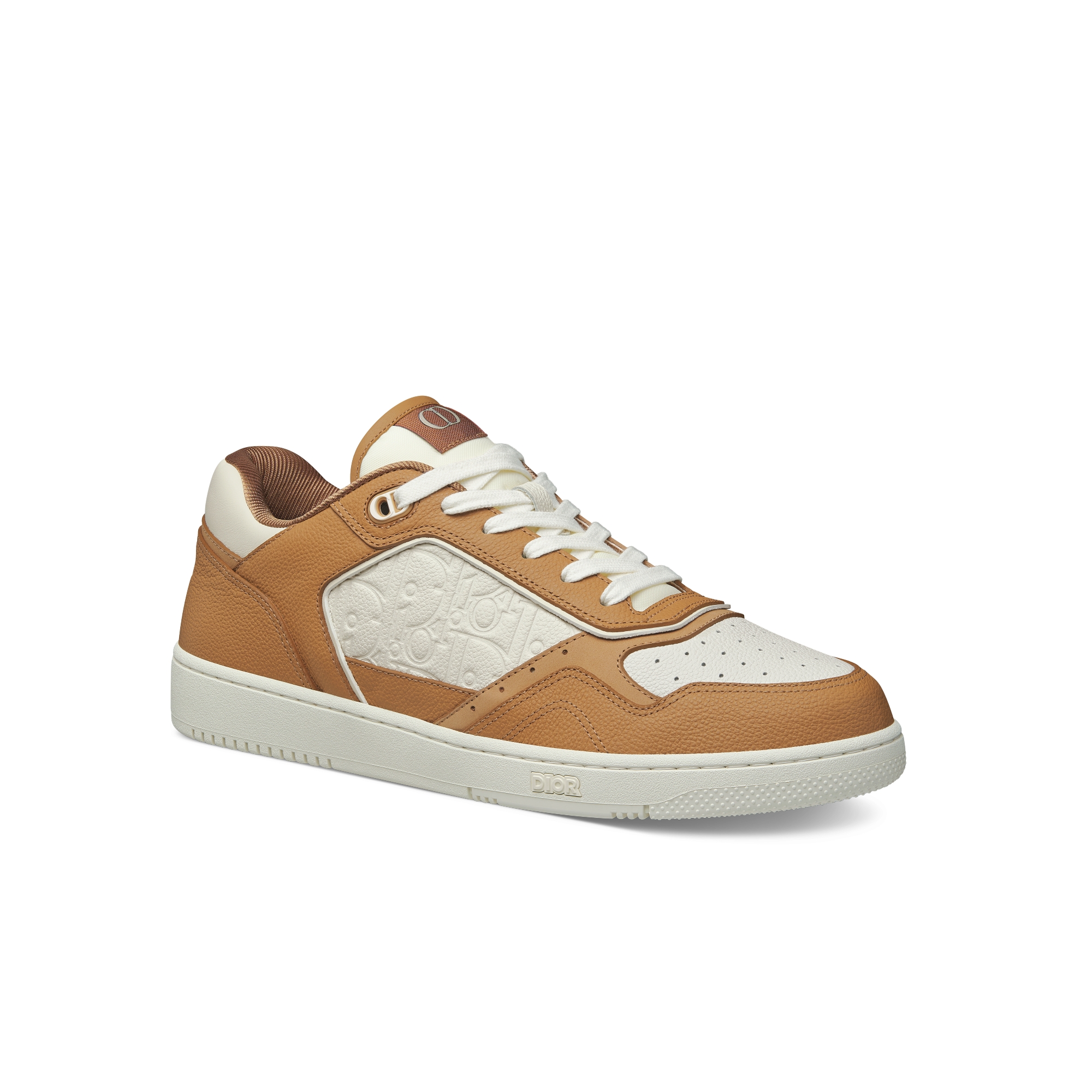 Sneaker B27 Uptown basse Cuir de veau grainé cognac et blanc et cuir Dior Gravity blanc E03