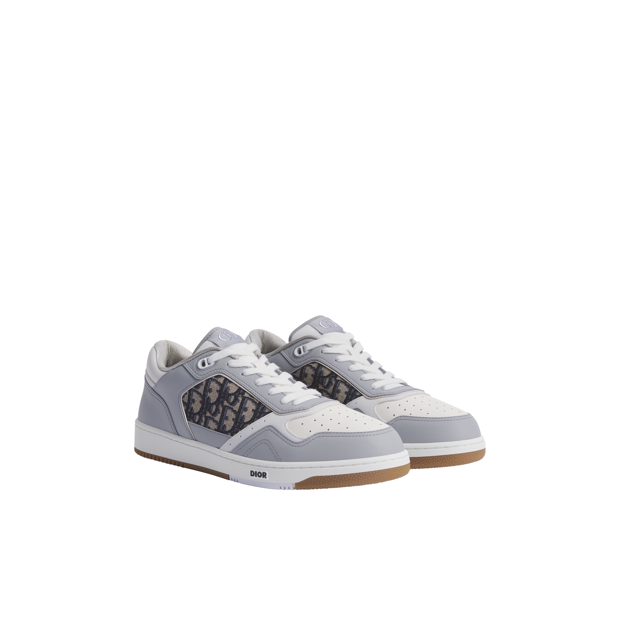 B27 Uptown Low-Top Sneaker Gray and White Smooth Calfskin with Beige and Black Dior Oblique Jacquard E03