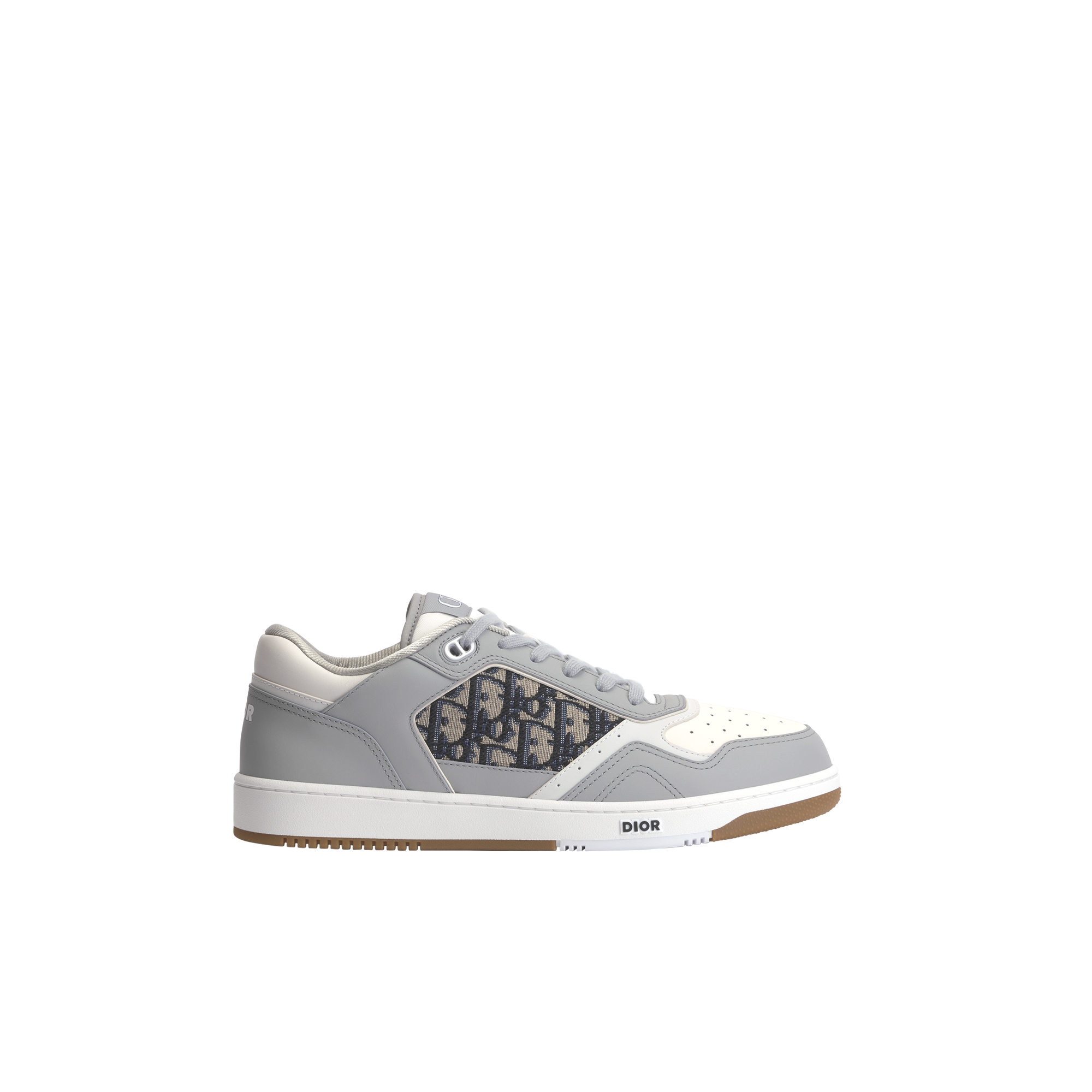 B27 Uptown Low-Top Sneaker Gray and White Smooth Calfskin with Beige and Black Dior Oblique Jacquard E04