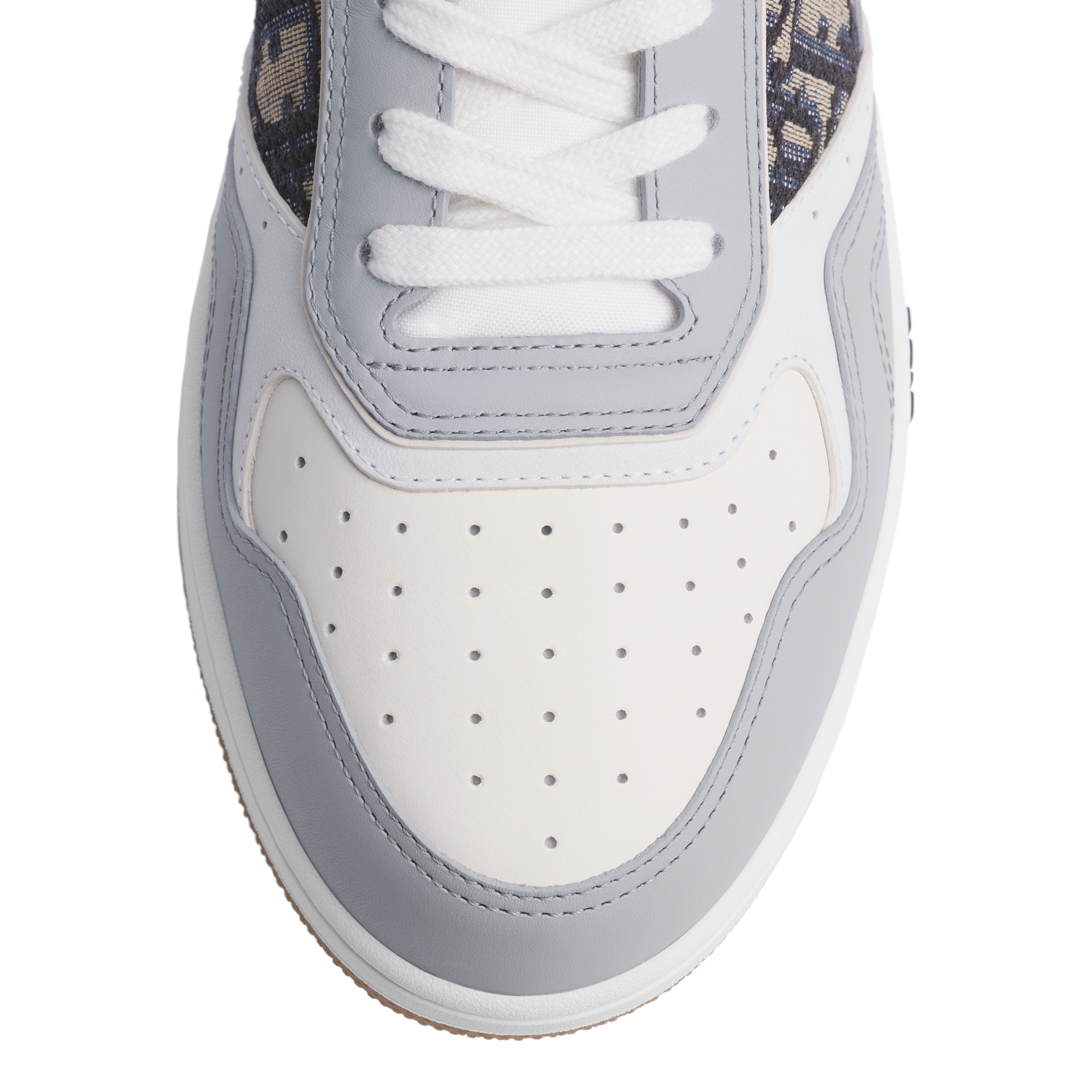 B27 Uptown Low-Top Sneaker Gray and White Smooth Calfskin with Beige and Black Dior Oblique Jacquard E06