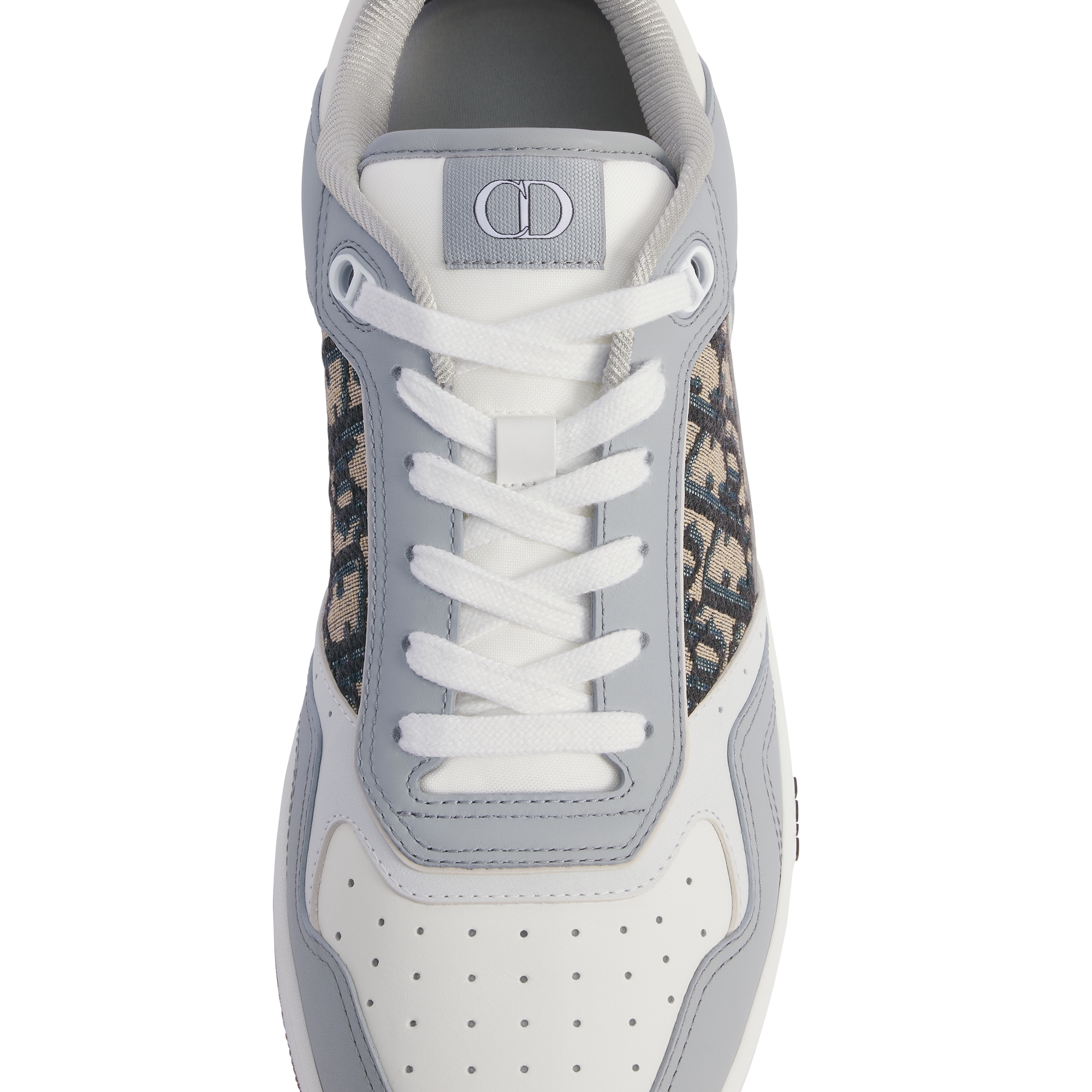 B27 Uptown Low-Top Sneaker Gray and White Smooth Calfskin with Beige and Black Dior Oblique Jacquard E10