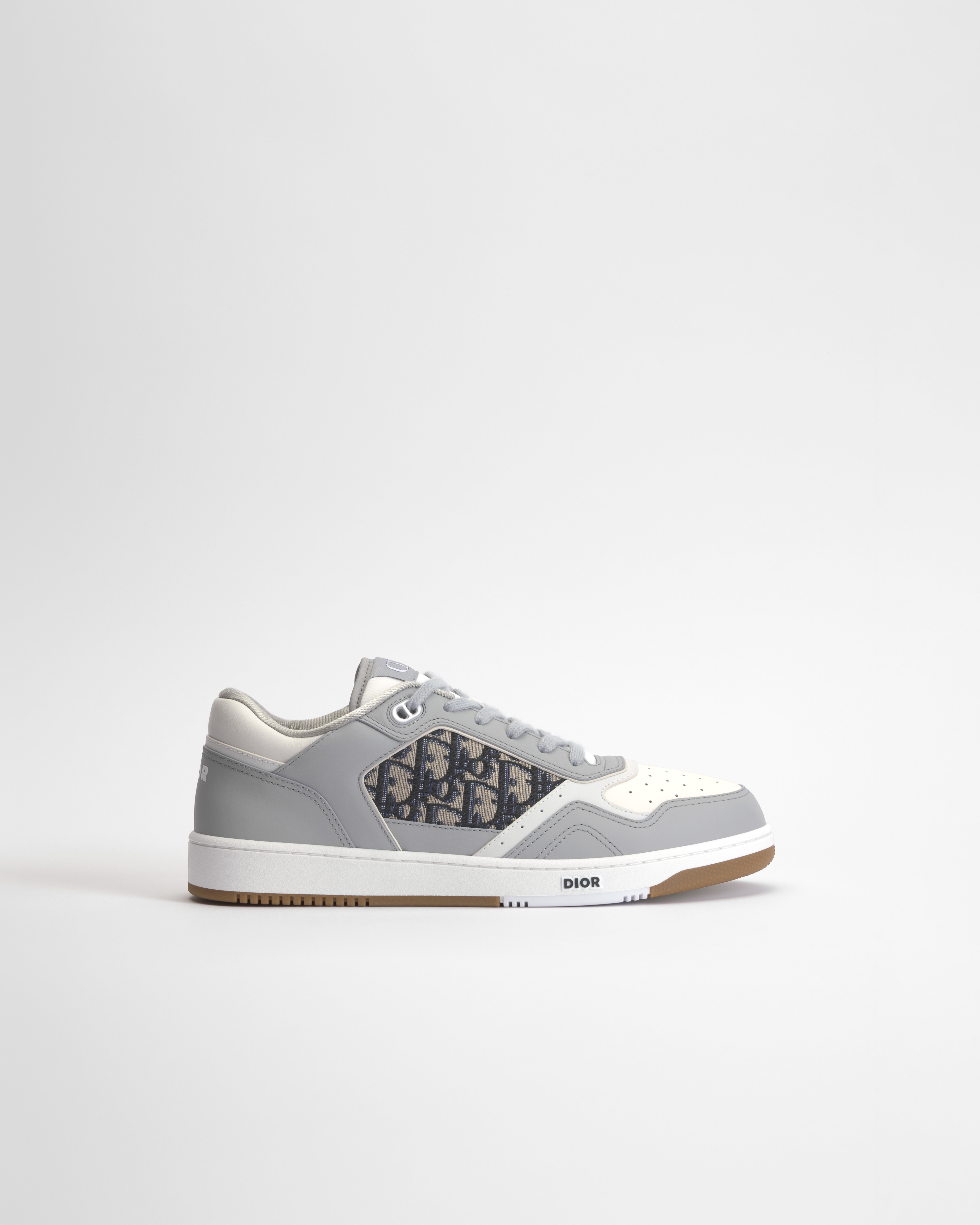 B27 Uptown Low-Top Sneaker Gray and White Smooth Calfskin with Beige and Black Dior Oblique Jacquard E10