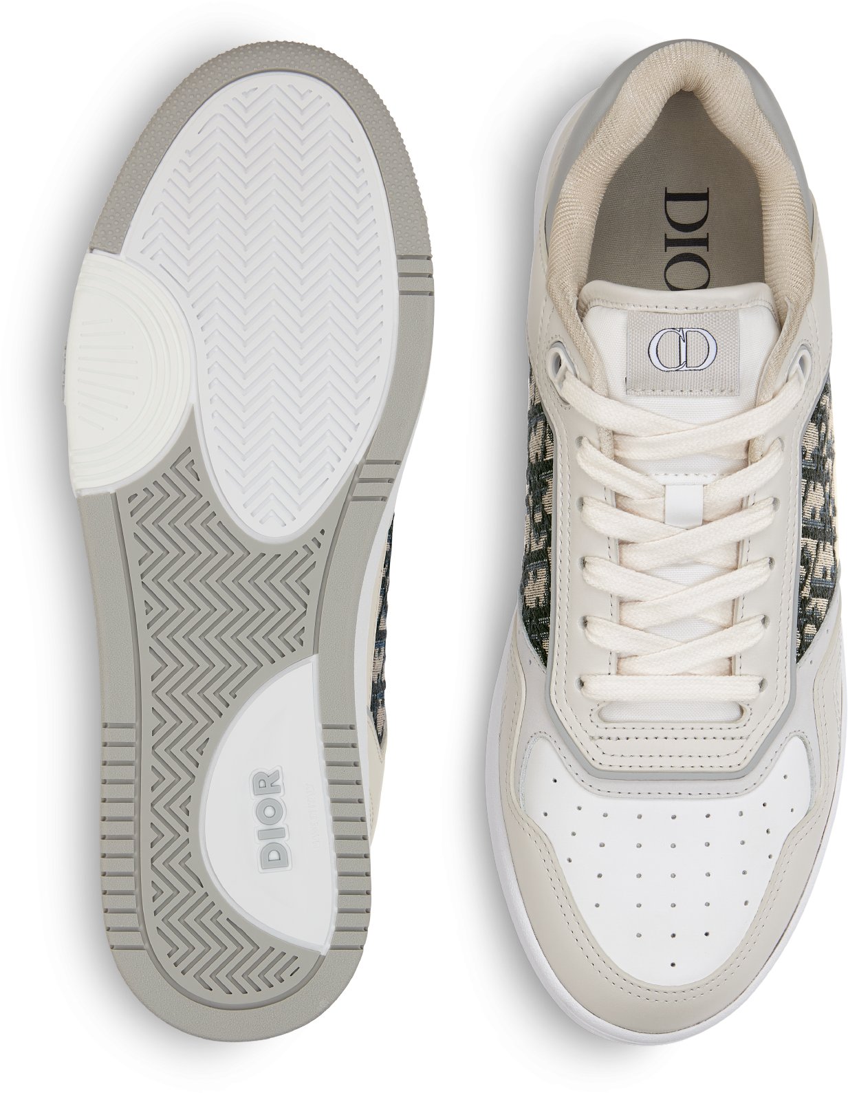 CD B27 High-Top Sneaker White Grey Print Calfskin And Oblique Jacquard Fabric